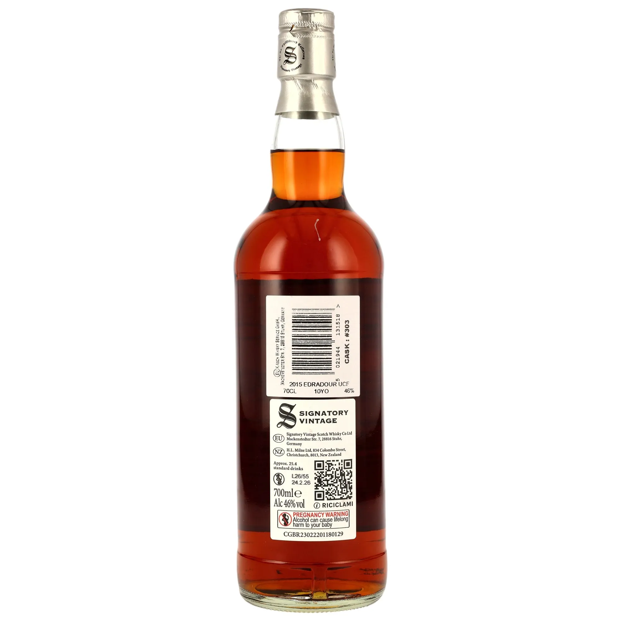 Edradour 2015/2026 - 10 Jahre - 1st Fill Oloroso Sherry Butt #303 - Sig un-chill (ohne Tube)