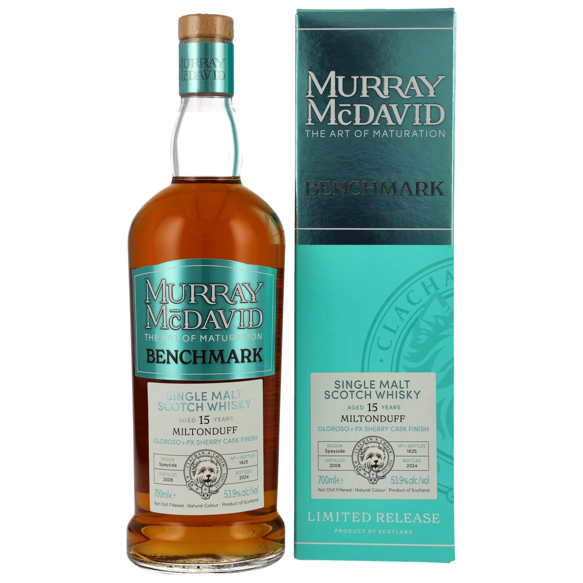 Miltonduff Benchmark 15 Year Old, Bourbon Hogshead & Oloroso & PX Sherry Finish Cask, Cask #1625, 2008, Murray McDavid, 53.9%