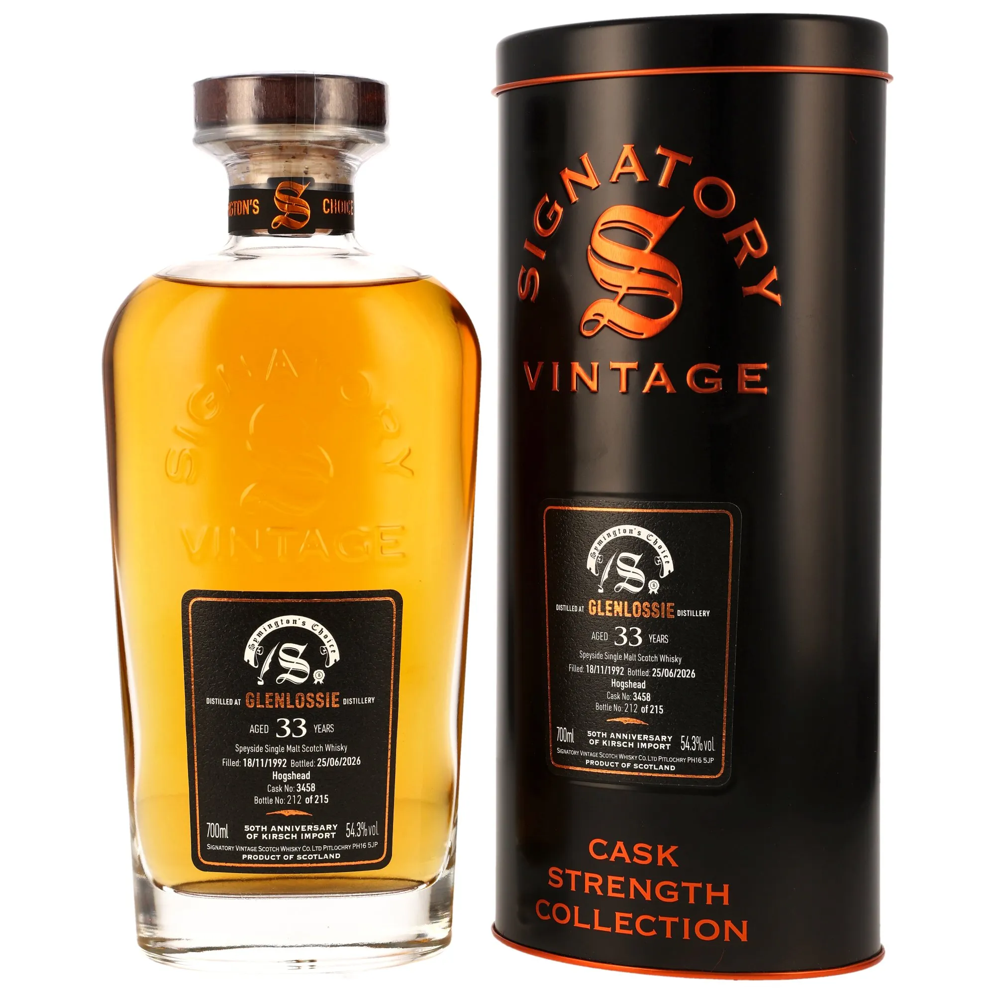 Glenlossie 1992/2026 - 33 Jahre - Hogshead #3458 - Sig Symingtons Choice - 50th Anniversary Kirsch Import