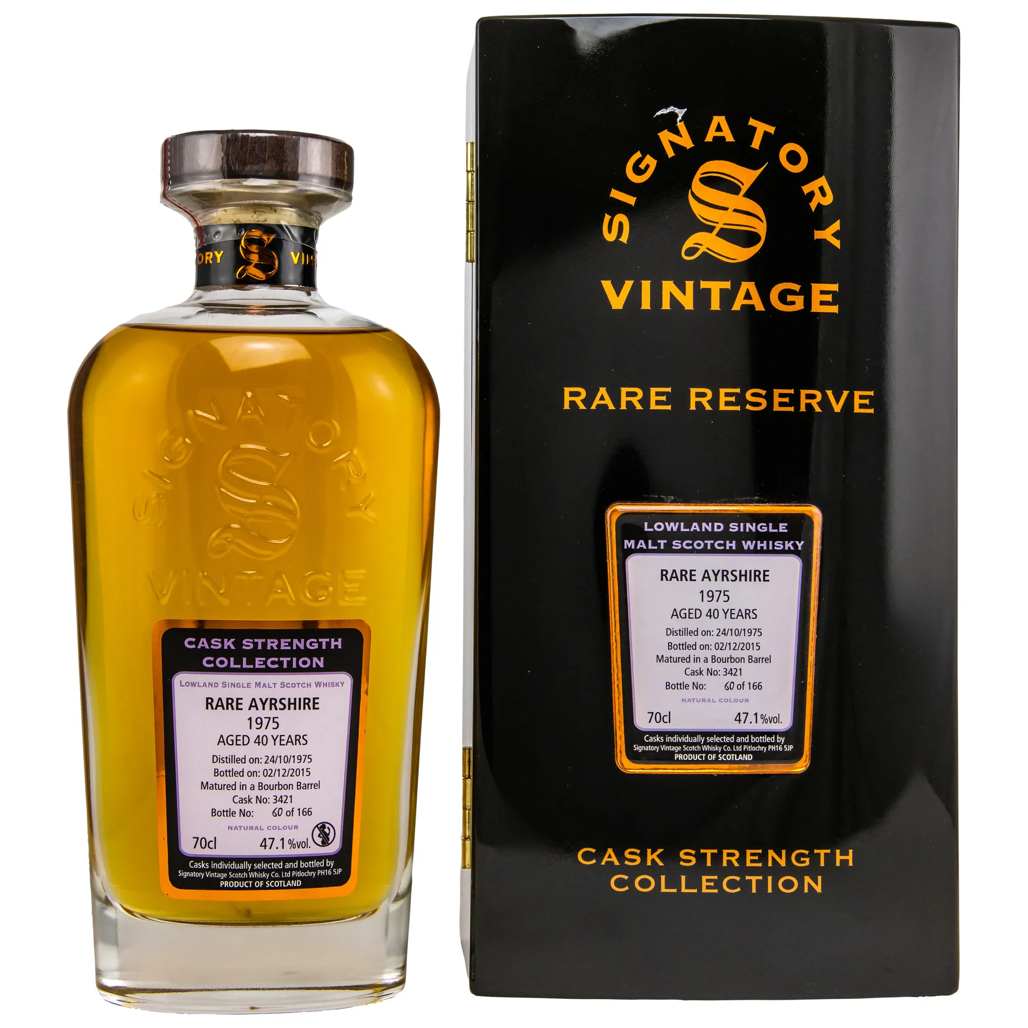 Ladyburn Rare Ayrshire Cask Strength Collection Rare Reserve 40 Year Old, Bourbon Barrel Cask, Cask #3421, 1975, Signatory Vintage, 47.1%