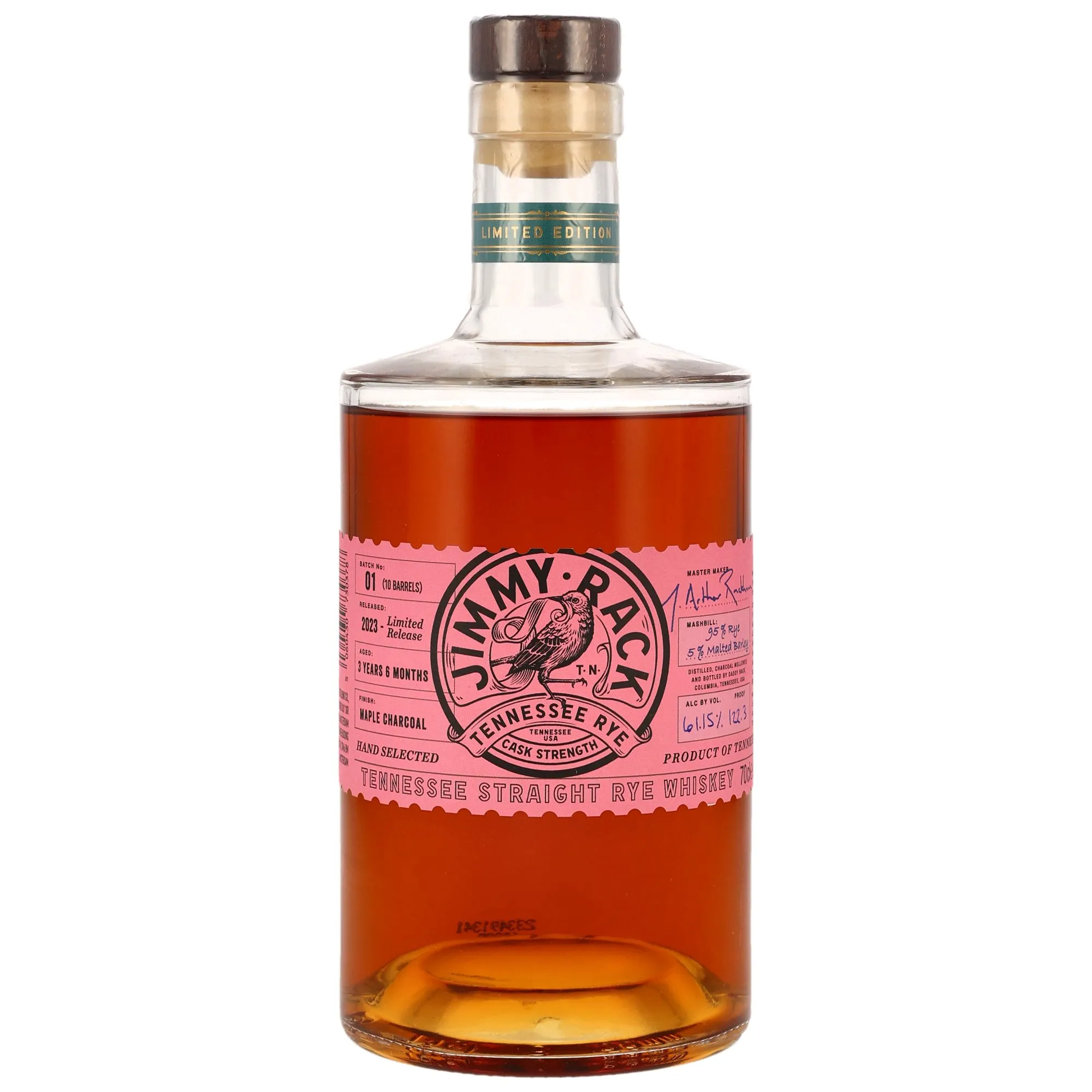 Jimmy Rack Cask Strength Rye 3 Year Old, New American Oak Cask, Batch No. 01, 2023, 61.1%