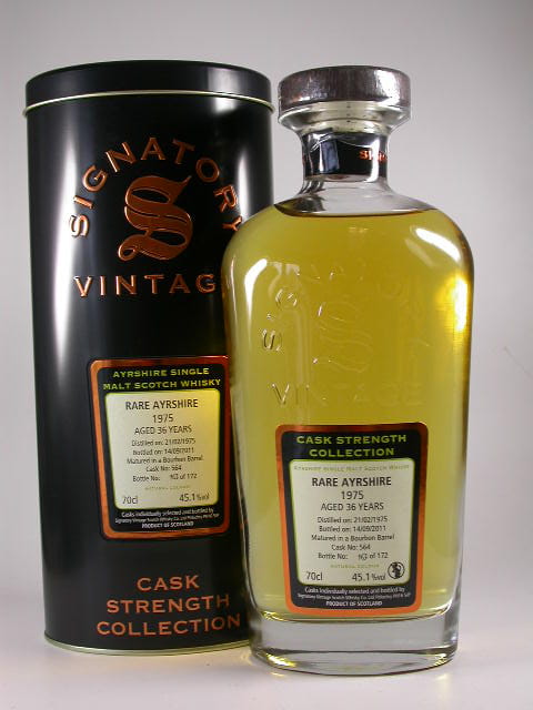 Rare Ayrshire (Ladyburn) 36 Jahre 1975/2011 Bourbon Barrel Signatory Cask strength Coll. 45,1%vol.0,