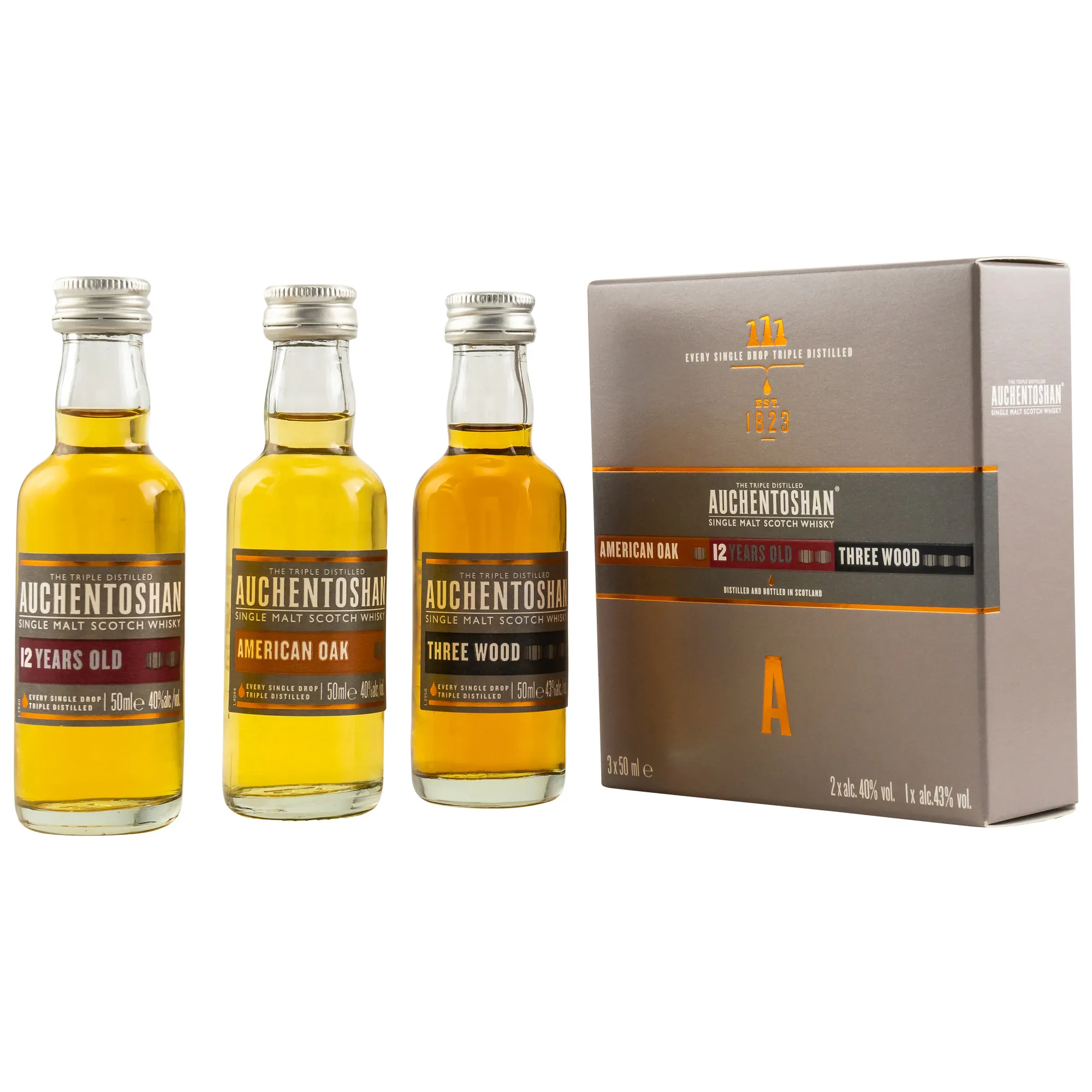 Auchentoshan Collection 3x0,05 Am. Oak/12 Year Old/Three Wood, Bourbon & Sherry Cask