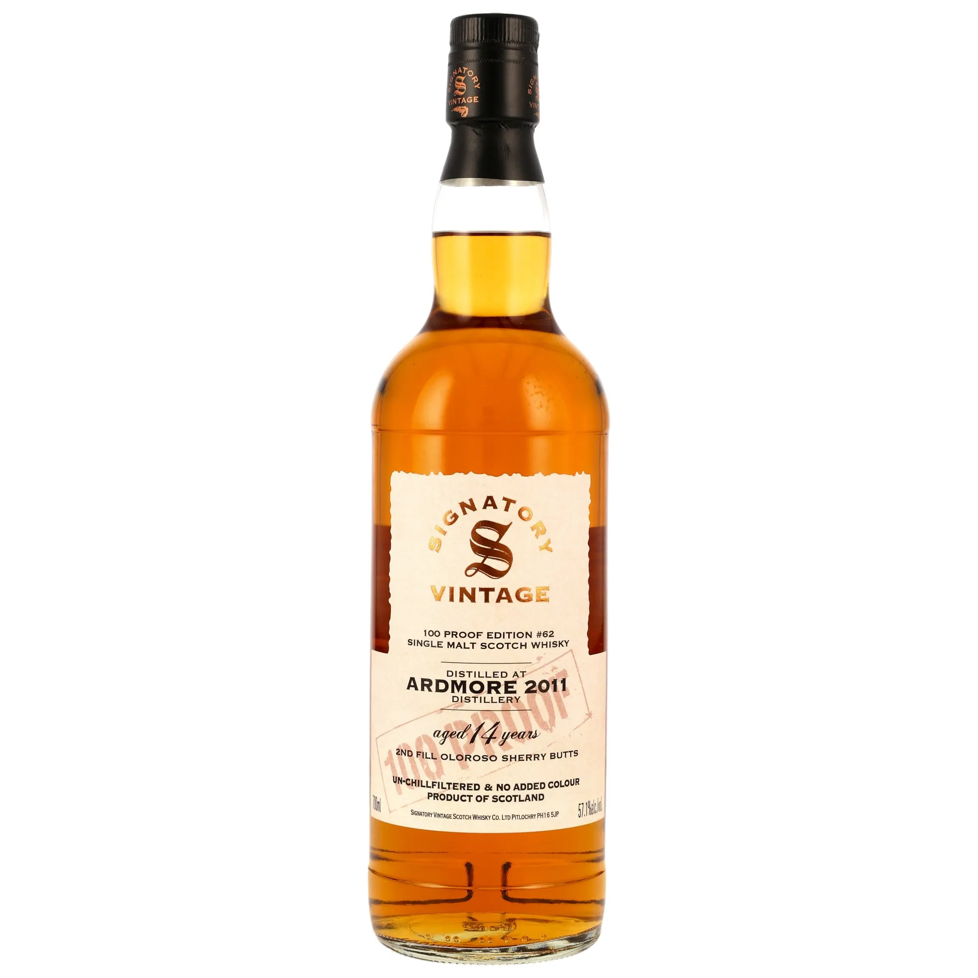 Ardmore 14 Year Old, Oloroso Sherry Cask, Edition No. 62, 2011, Signatory, 57.1%