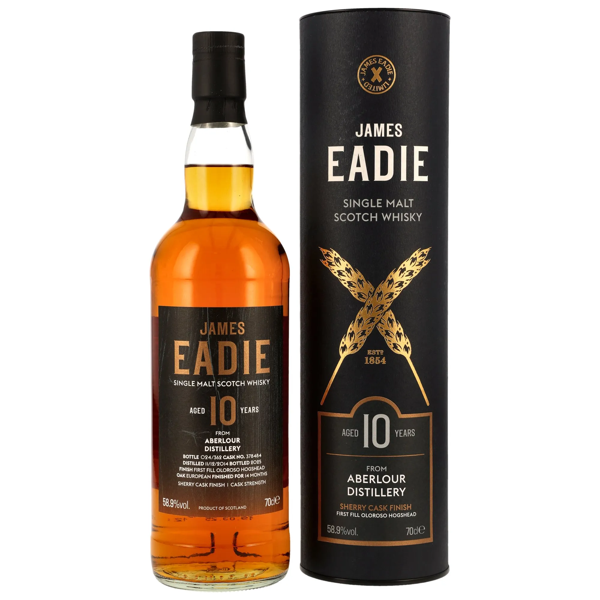 Aberlour First Fill Oloroso 10 Year Old, Sherry Cask, Cask #378484, 2014, James Eadie, 58.9%