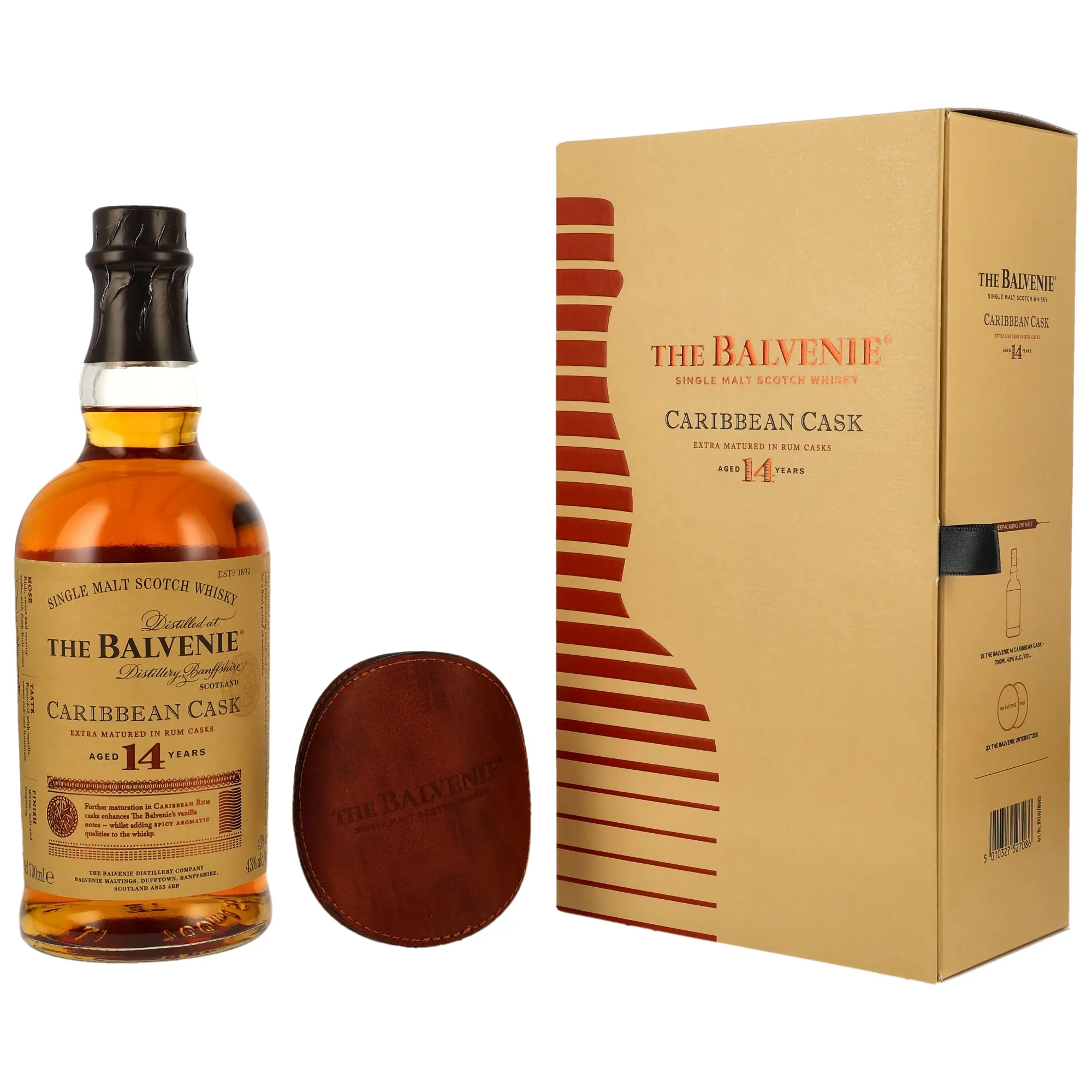 Balvenie 14 Jahre Caribbean Cask + 2 Untersetzer