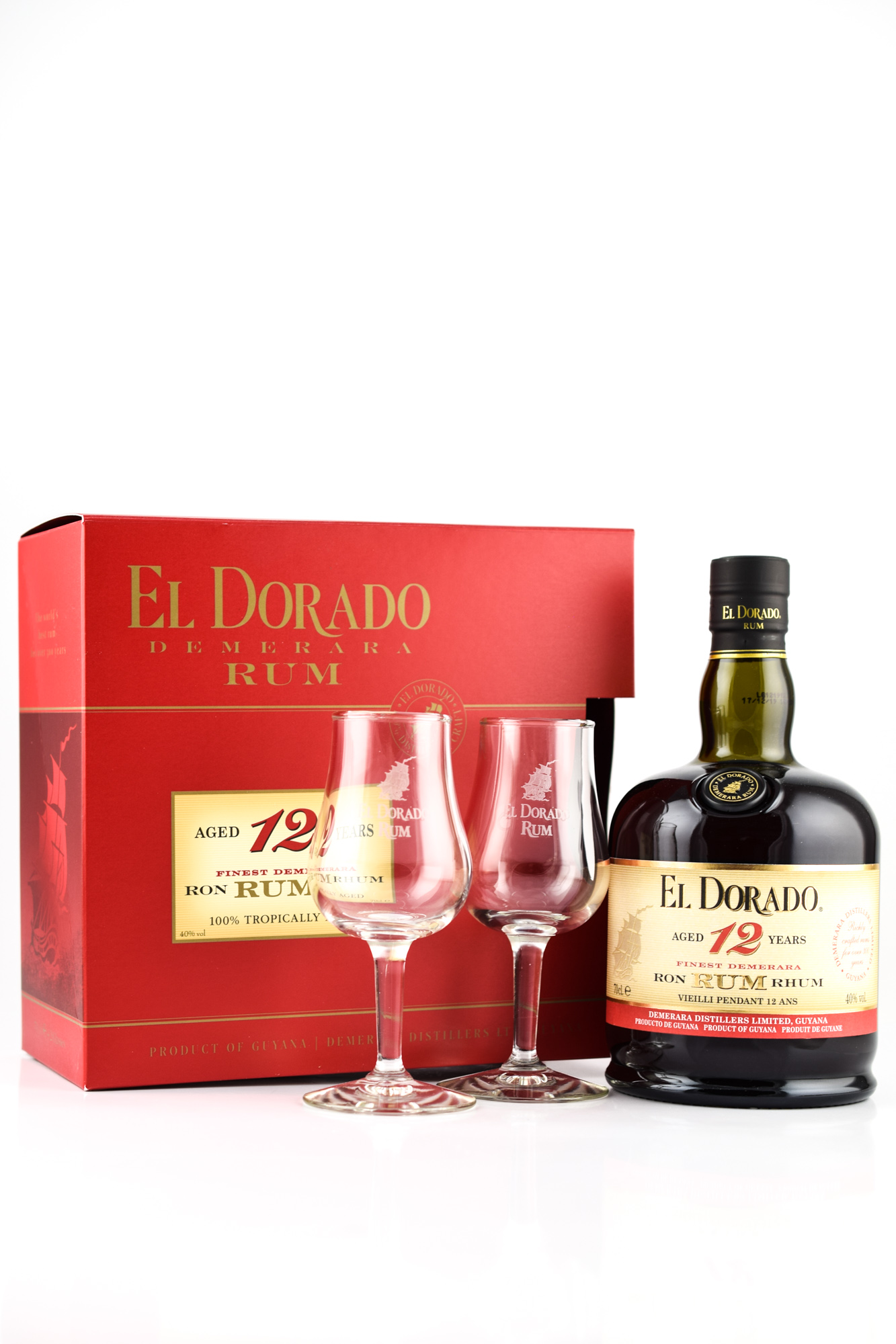 El Dorado 12 year old 40%vol. 0,7l with two Glasses El Dorado 12 year old 40%vol. 0,7l with two Glasses