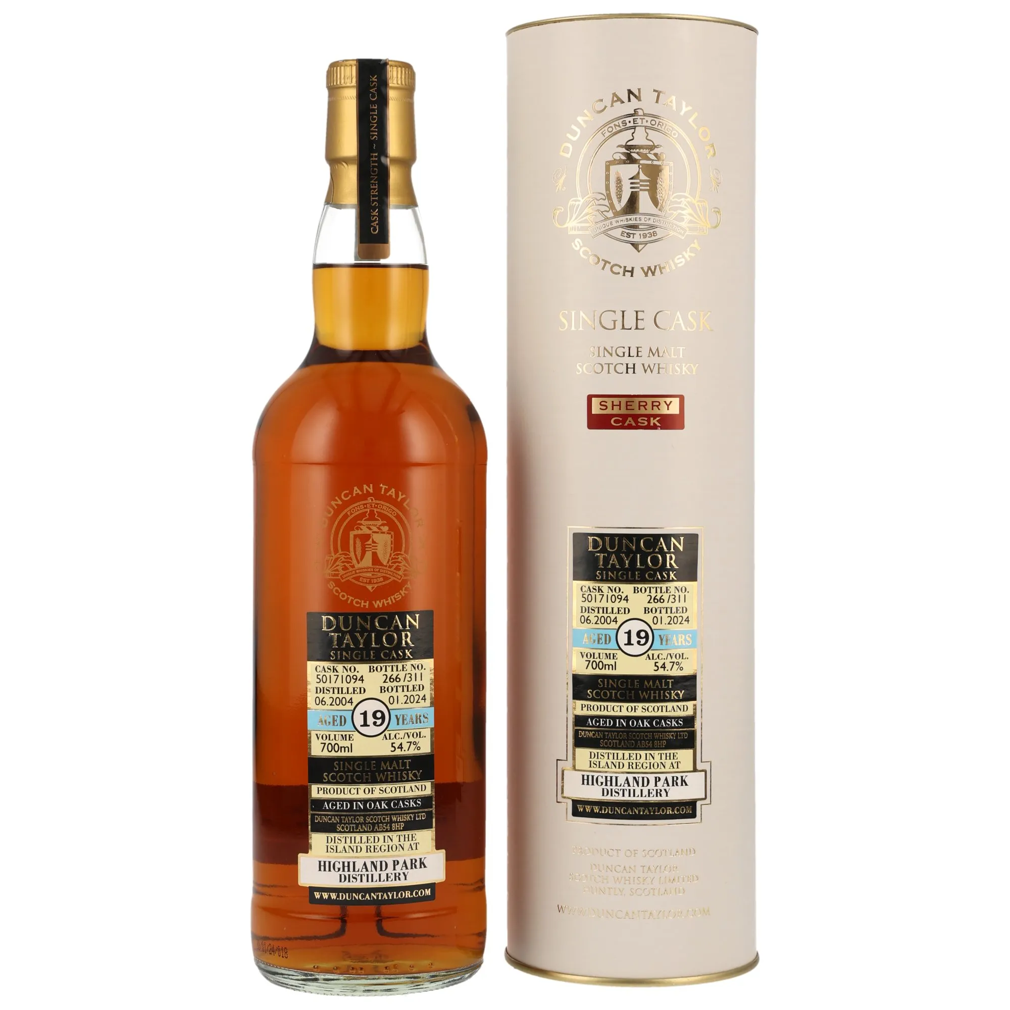 Highland Park 19 Year Old, Sherry Cask, Cask #50171094, 2004, Duncan Taylor, 54.7%