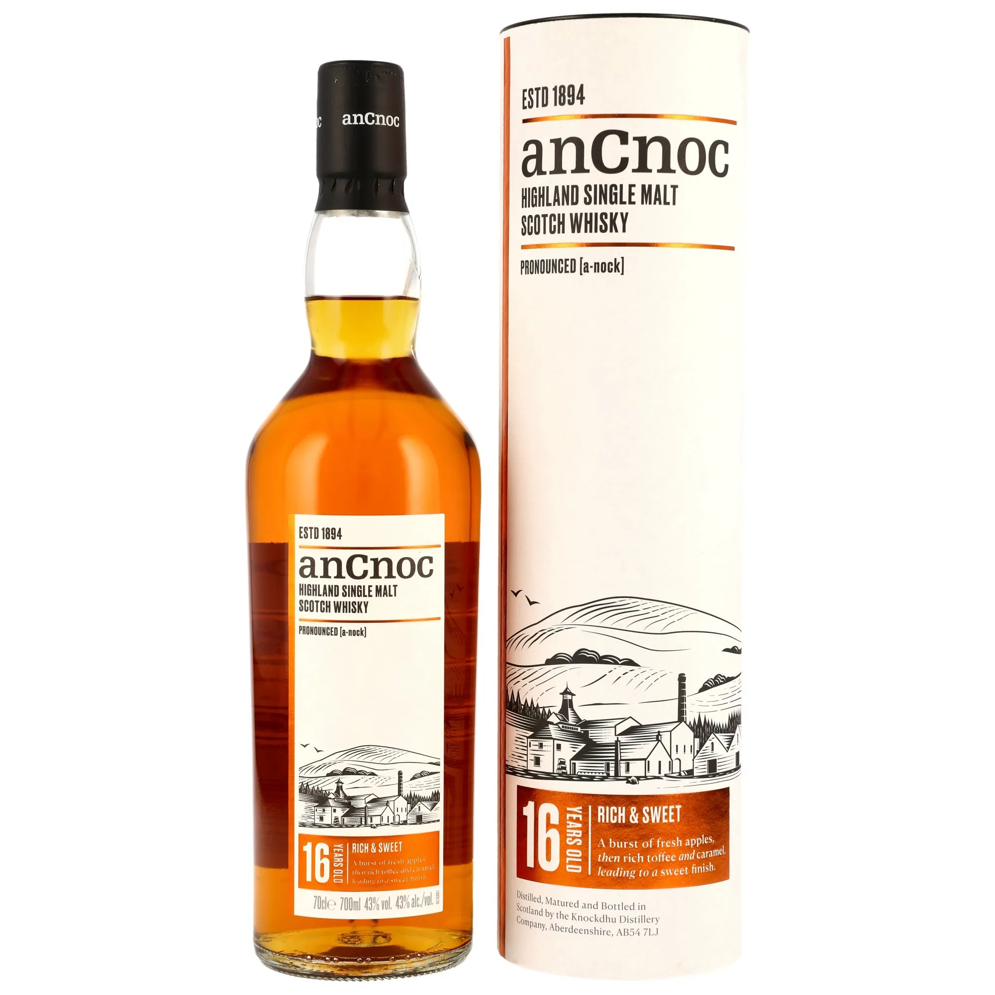 anCnoc 16 Year Old, American Oak ex-Bourbon Cask, 43%