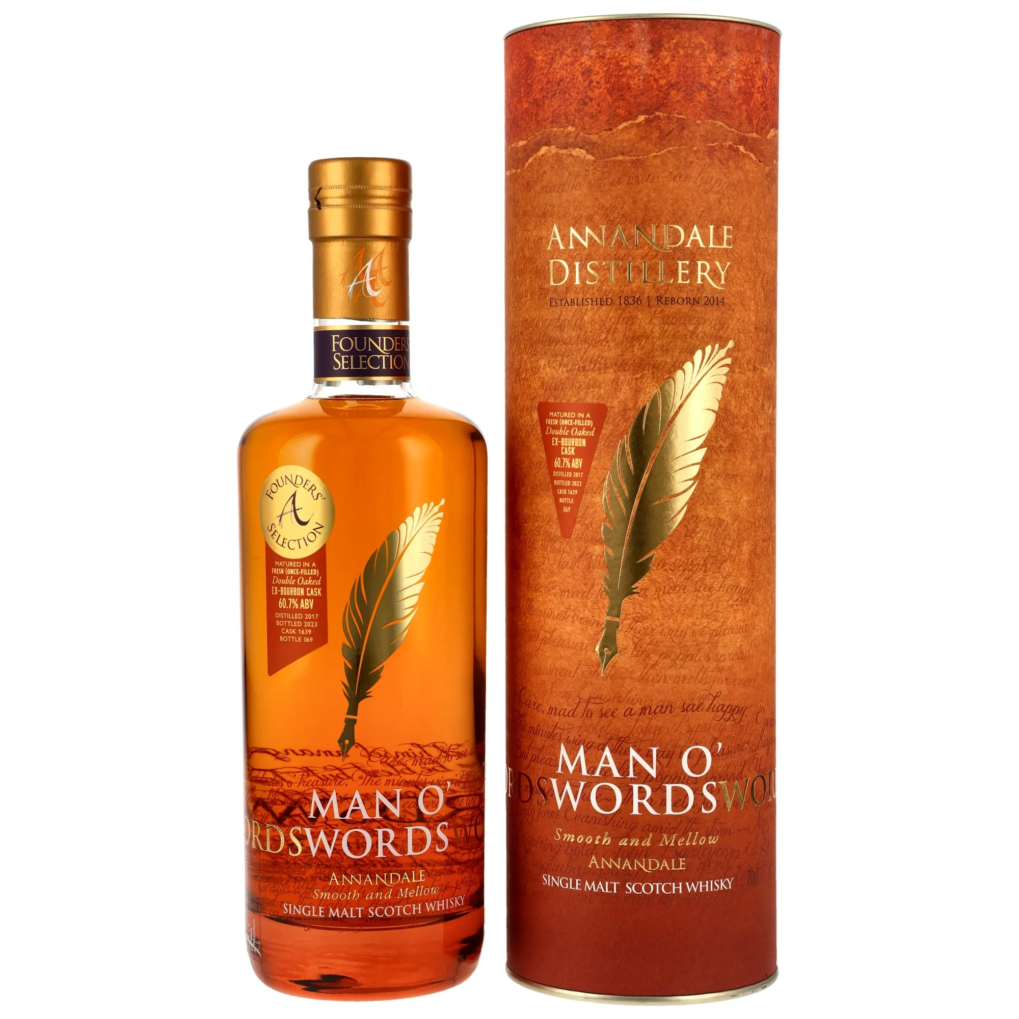 Annandale Man O' Words Founders Selection 6 Year Old, Double Oaked Ex-Bourbon Cask, Cask #1639, 2023, 60.7%