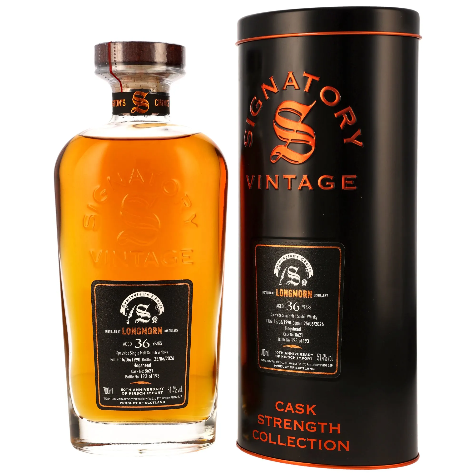 Longmorn 1990/2026 - 36 Jahre - Hogshead #8621 - Sig Symingtons Choice - 50th Anniversary Kirsch Import