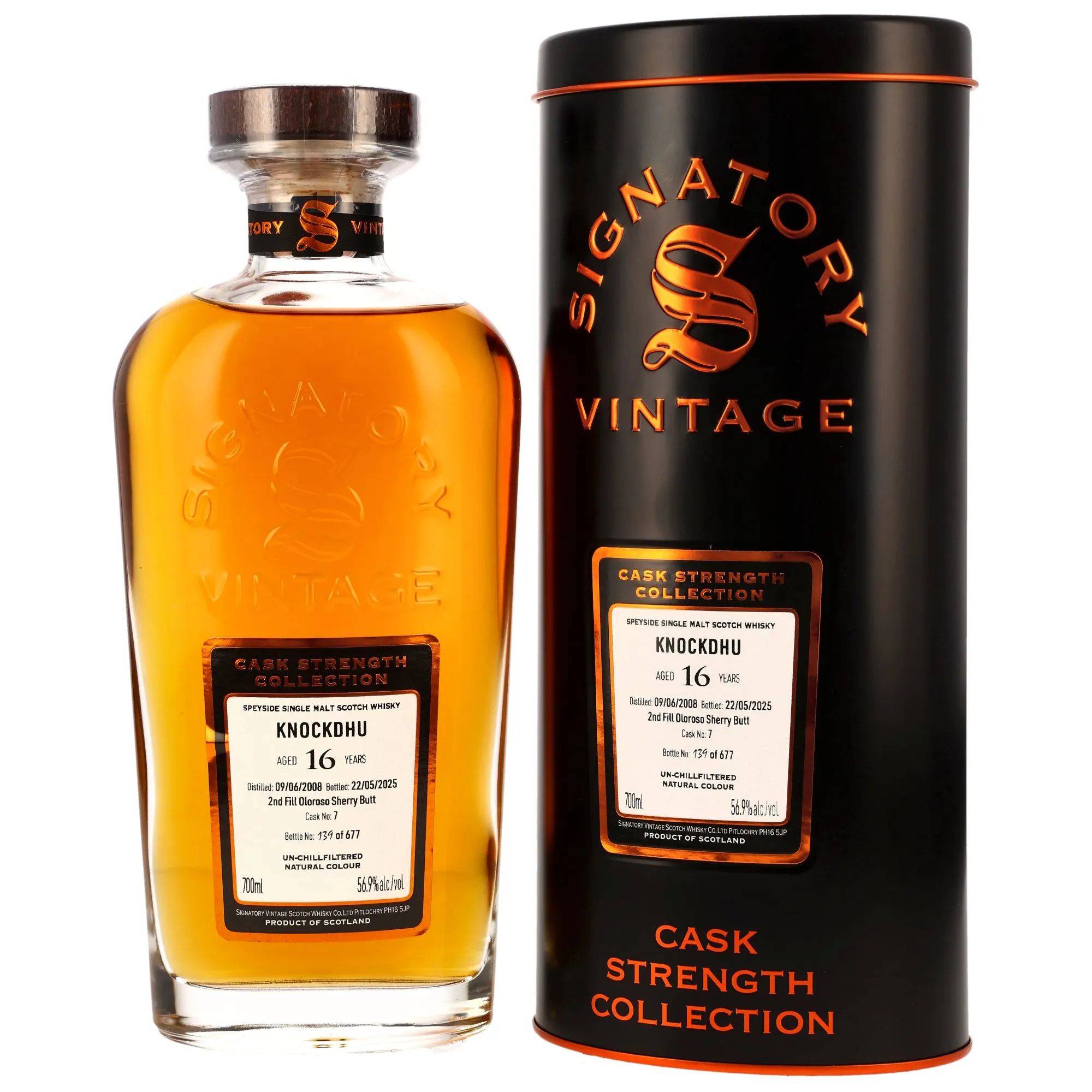 Knockdhu Cask Strength Collection 16 Year Old, Oloroso Sherry Cask, Cask #7, 2008, Signatory Vintage, 56.9%