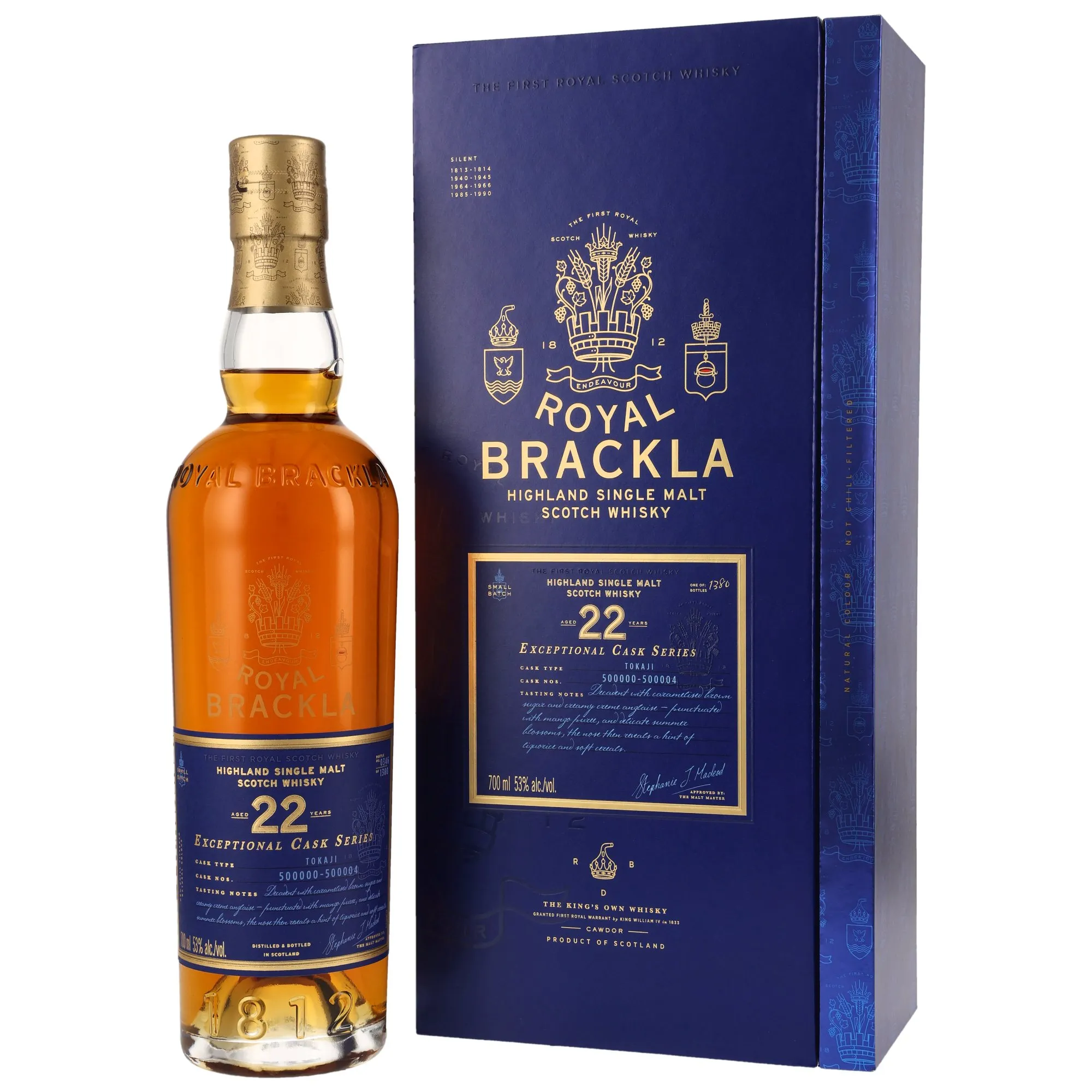 Royal Brackla Exceptional Cask Series Tokaji Limited Edition 22 Year Old, Hogshead & Tokaji Cask, Cask #500000-500004, 53%