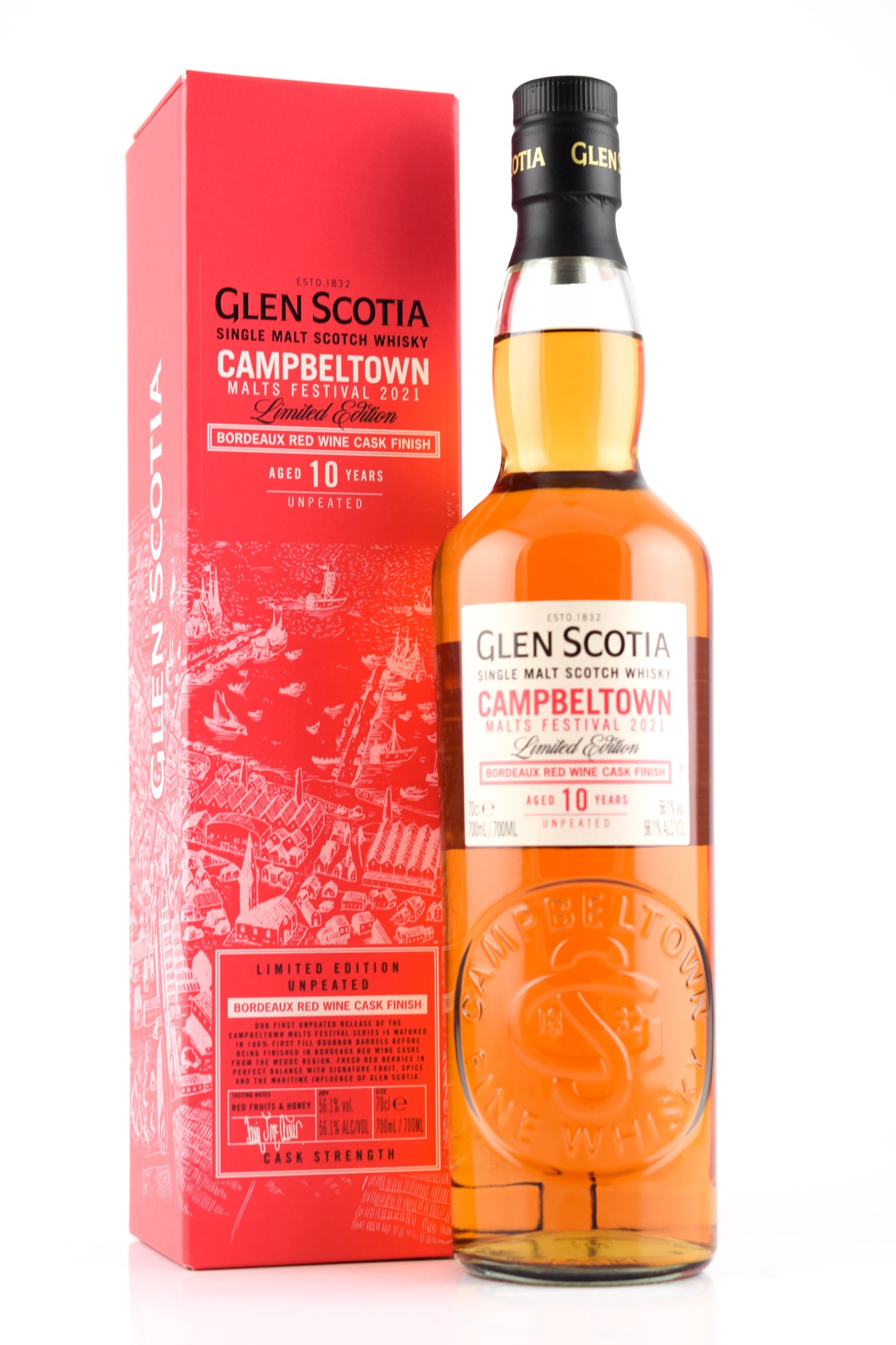 Glen Scotia 10 year old Red Wine Bordeaux Finish Campbeltown Malts Festival 2021 56,1%vol. 0,7l - without Gift Box Glen Scotia 10 year old Red Wine Bordeaux Finish Campbeltown Malts Festival 2021 56,1%vol. 0,7l - without Gift Box
