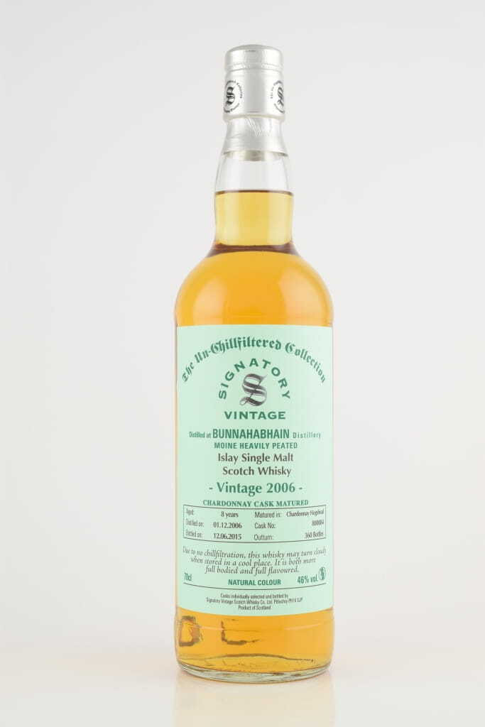 Bunnahabhain Moine eight Year Old 2006/2015 Chardonnay Hogshead Un-chillfiltered Signatory 46% vol. 0,7l Bunnahabhain Moine eight Year Old 2006/2015 Chardonnay Hogshead Un-chillfiltered Signatory 46% vol. 0,7l