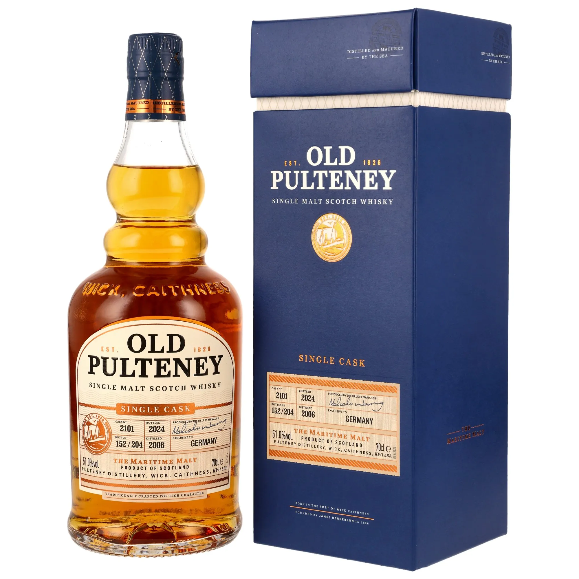 Old Pulteney Single Bourbon Cask for Germany 18 Year Old, First Fill Bourbon Cask, Cask #2101, 2024, 51%