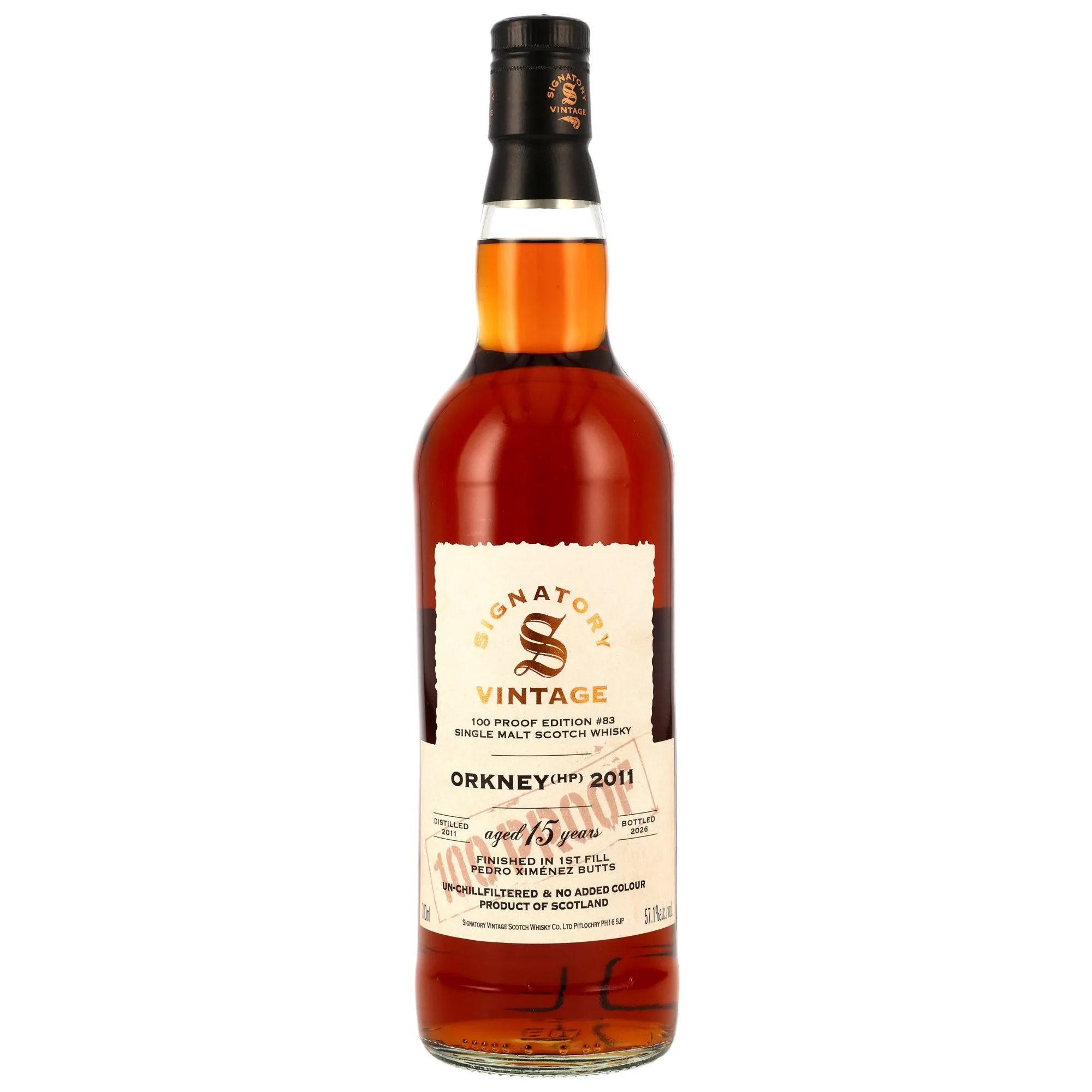 Highland Park 100 Proof Edition 15 Year Old, Pedro Ximénez Cask, Edition #83, 2011, Signatory Vintage, 57.1%