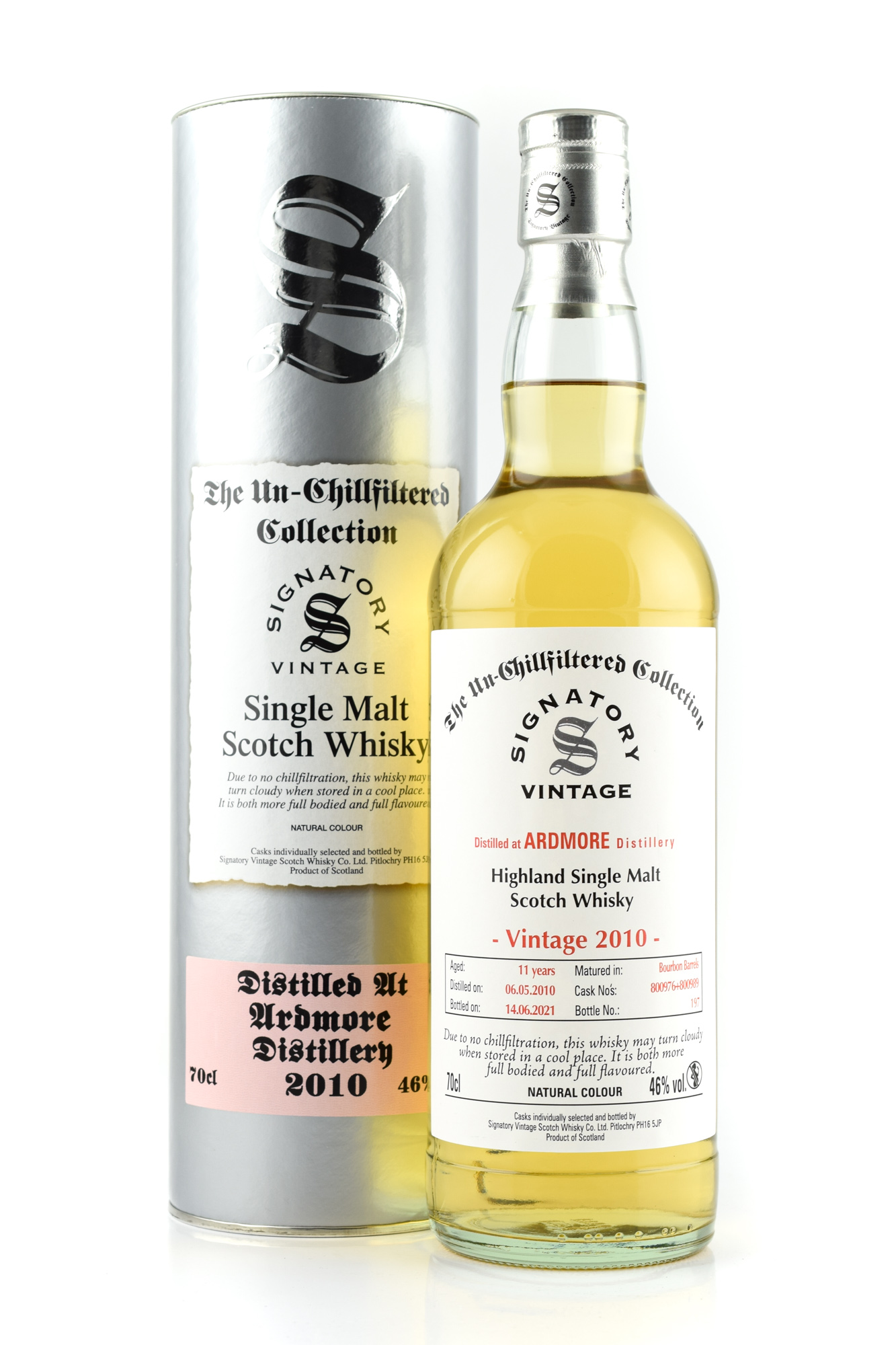 Ardmore 11 year old 2010/2021 Bourbon Barrel #800976 & #801989 Un-Chillfiltered Signatory 46%vol. 0,7l