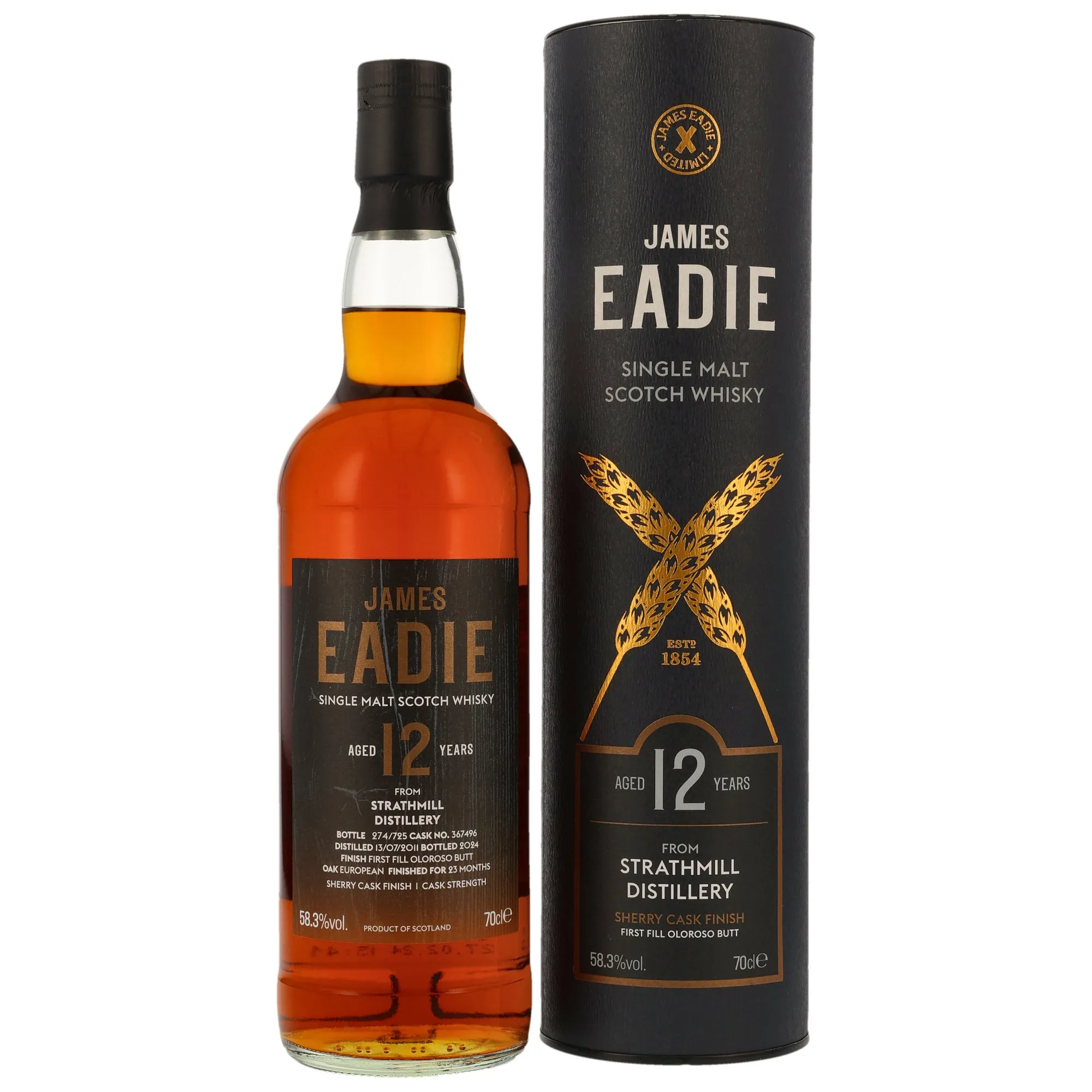 Strathmill 12 Year Old, First Fill Oloroso Sherry Butt Cask, Cask #367496, 2011, James Eadie, 58.3%