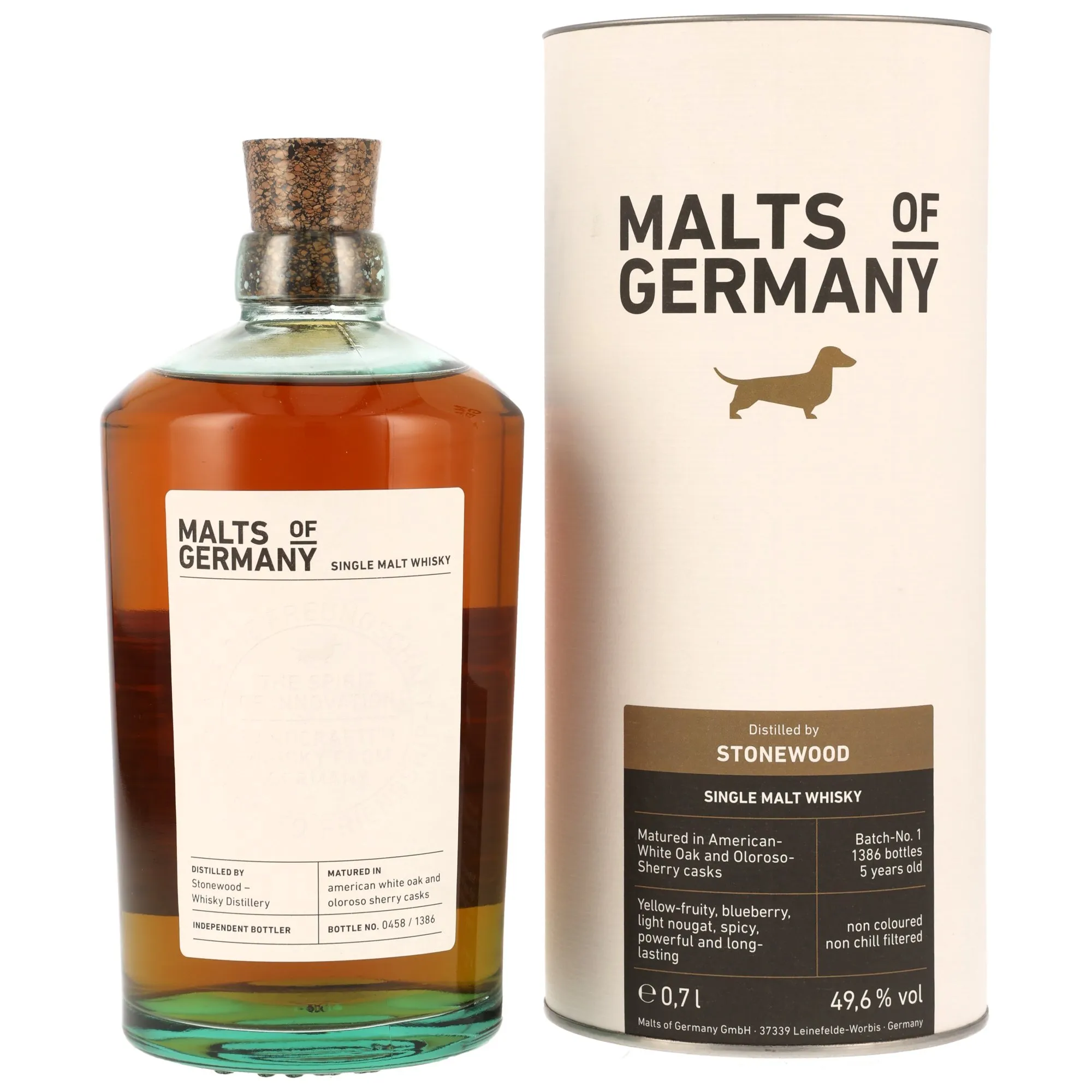 Stonewood Single Malt Whisky 5 Year Old, American-White Oak & Oloroso Sherry Cask, Batch No. 1, Malts of Germany, 49.6%