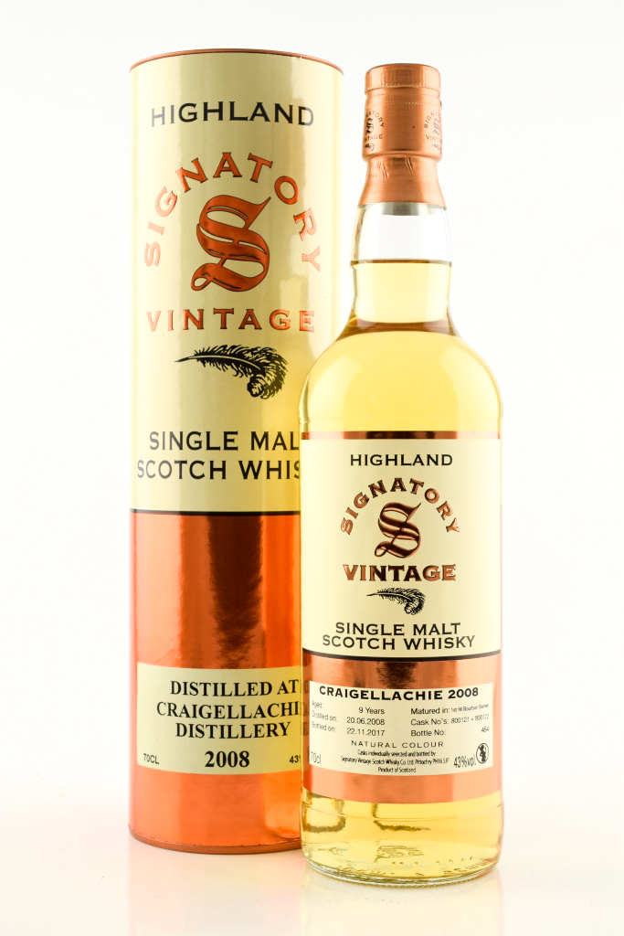 Craigellachie nine Year Old 2008/2017 1st-fill Bourbon barrels # 800121 & # 800122 Vintage Signatory 43% vol. 0,7l