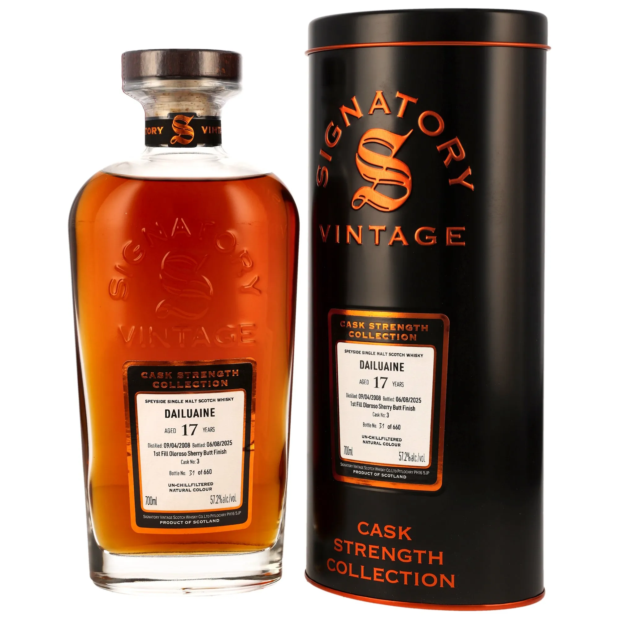 Dailuaine Cask Strength Collection 17 Year Old, Oloroso Sherry Cask, Cask #3, 2008, Signatory Vintage, 57.2%