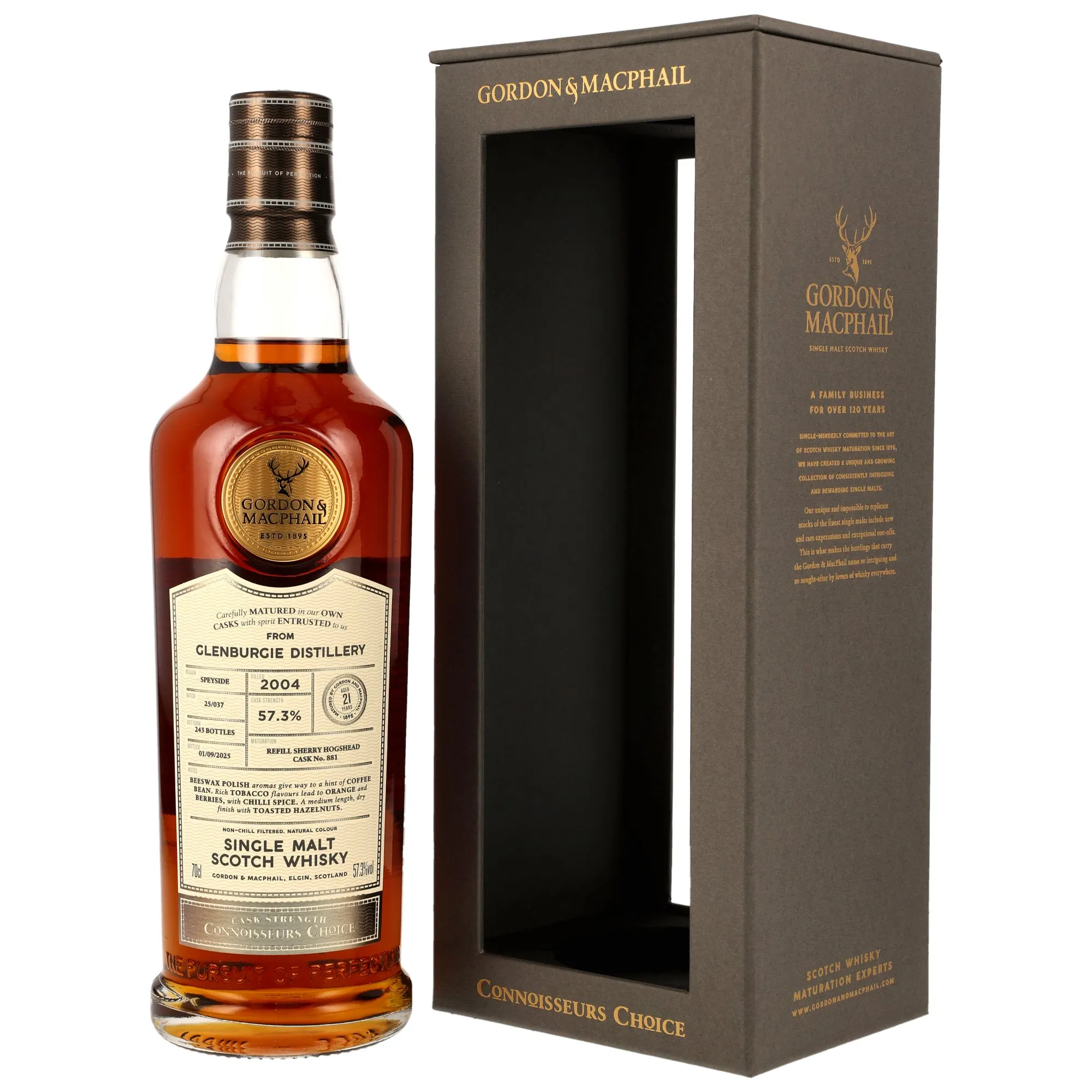 Glenburgie Connoisseurs Choice Cask Strength 21 Year Old, Refill Sherry Cask, Cask #881, 2004, Gordon & MacPhail, 57.3%