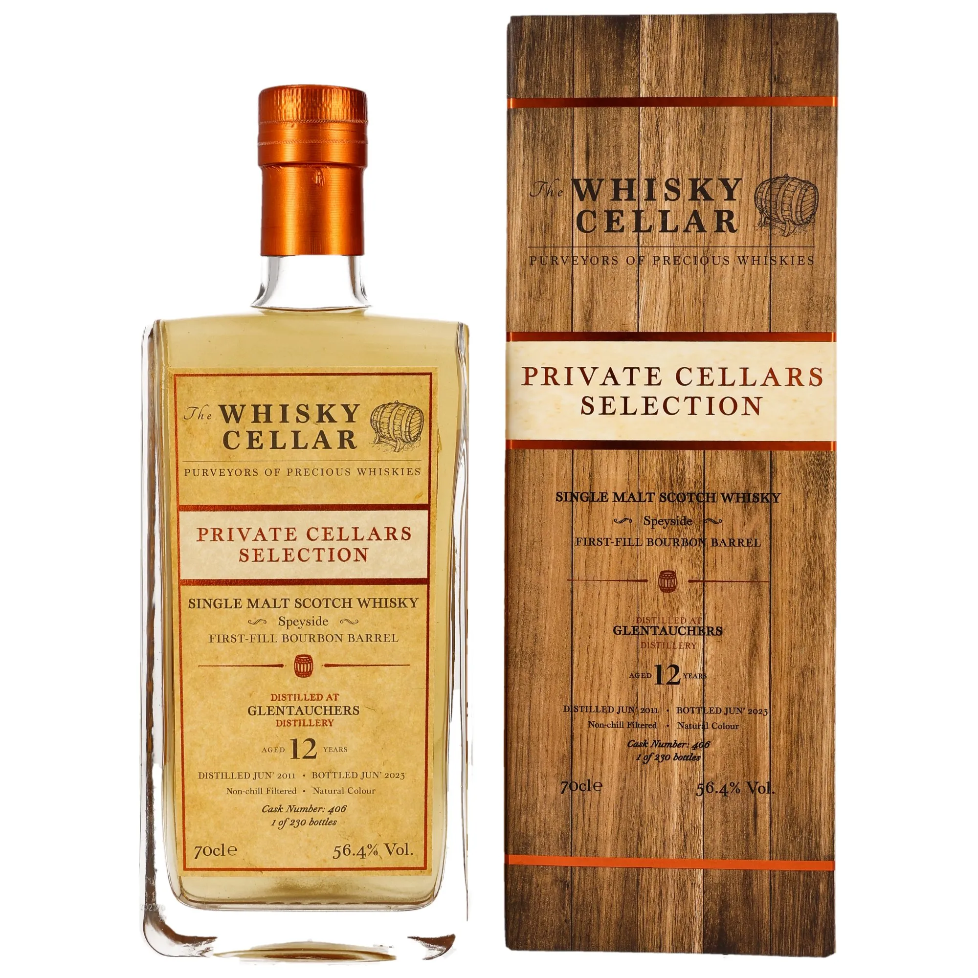 Glentauchers Private Cellars Selection 12 Year Old, First-Fill Bourbon Barrel Cask, Cask #406, 2011, The Whisky Cellar, 56.4%
