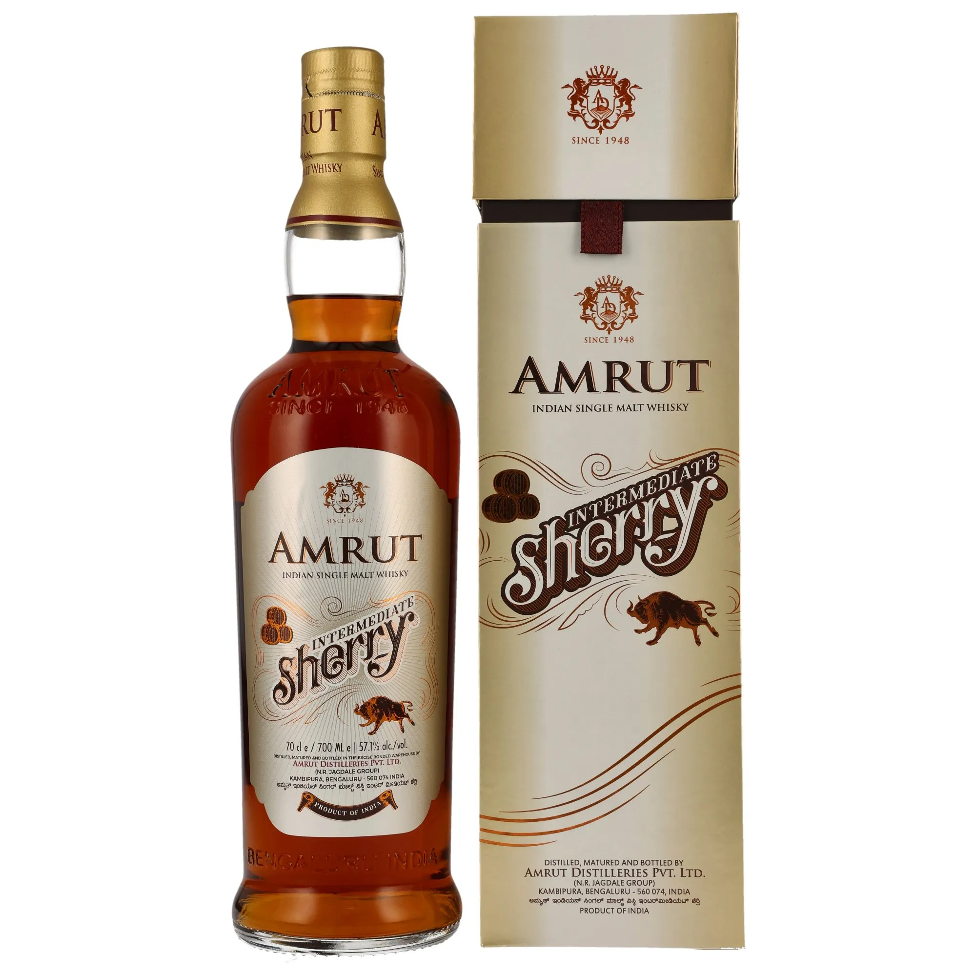 Amrut Intermediate Sherry Indian Single Malt, Ex-Bourbon & Oloroso Sherry Cask, Cask #19/2019, Batch No. 05, 2020, 57.1%