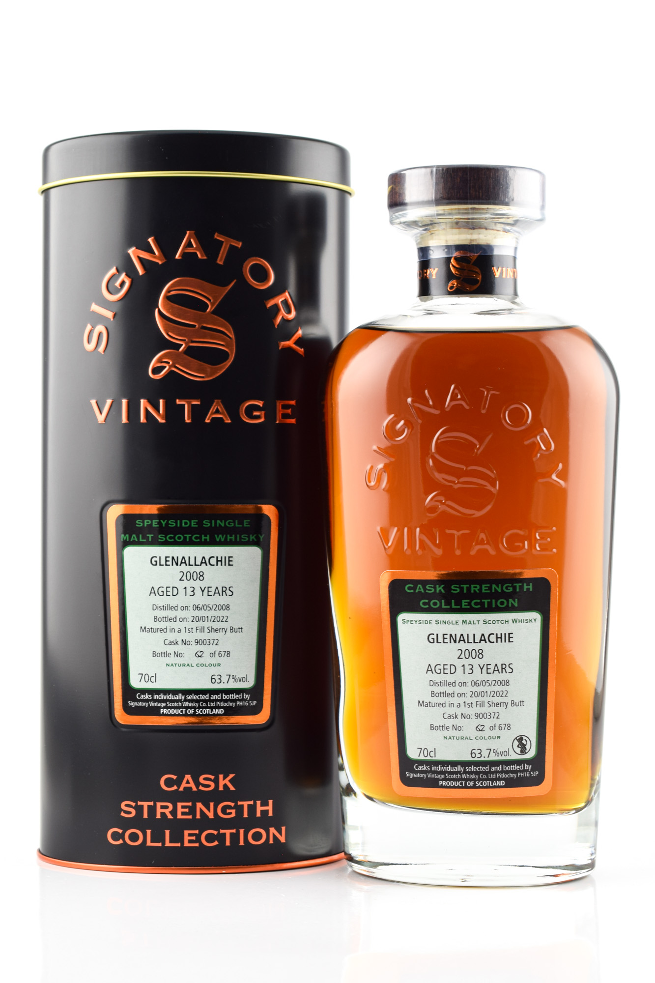 GlenAllachie 13 year old 2008/2022 1st-fill Sherry Butt #900372 Signatory Cask Strength Coll. 63,7%vol. 0,7l