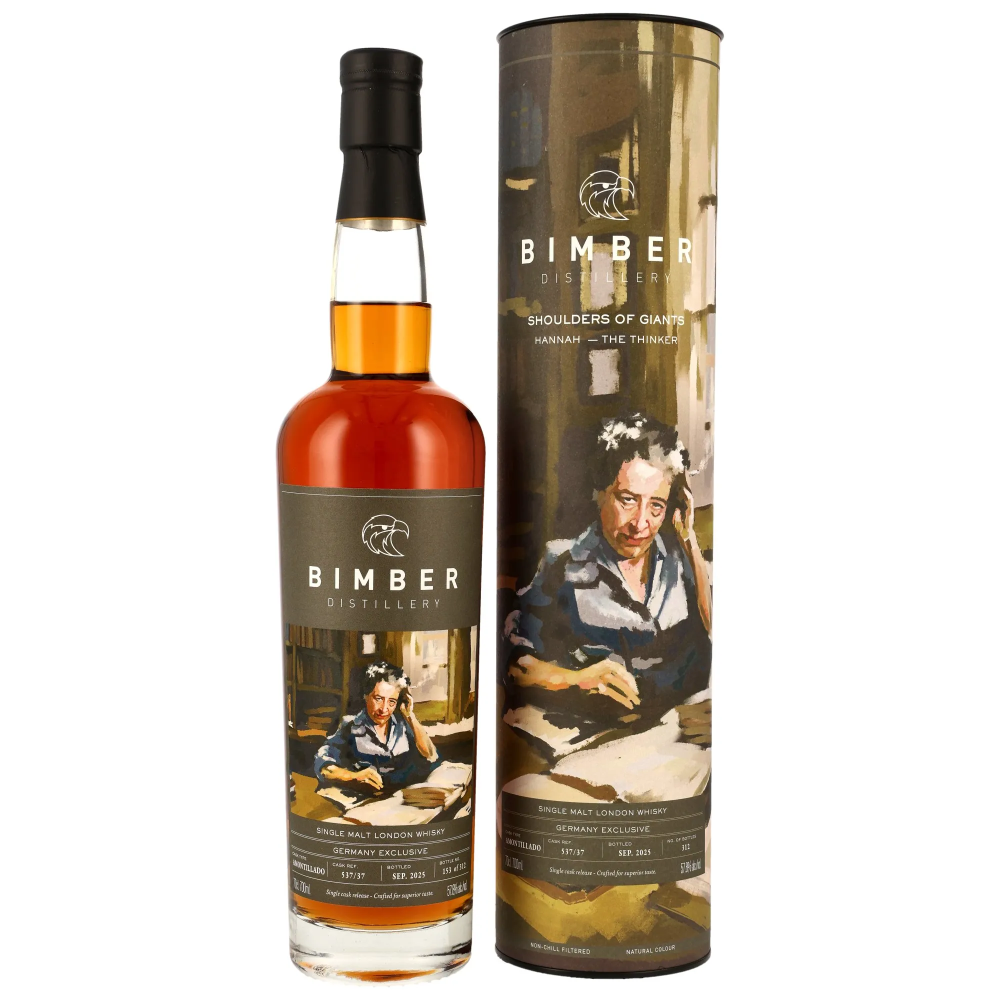 Bimber Shoulders of Giants - Hannah the Thinker 8 Year Old, Amontillado Sherry Cask, Cask #537/37, 2025, 57.8%