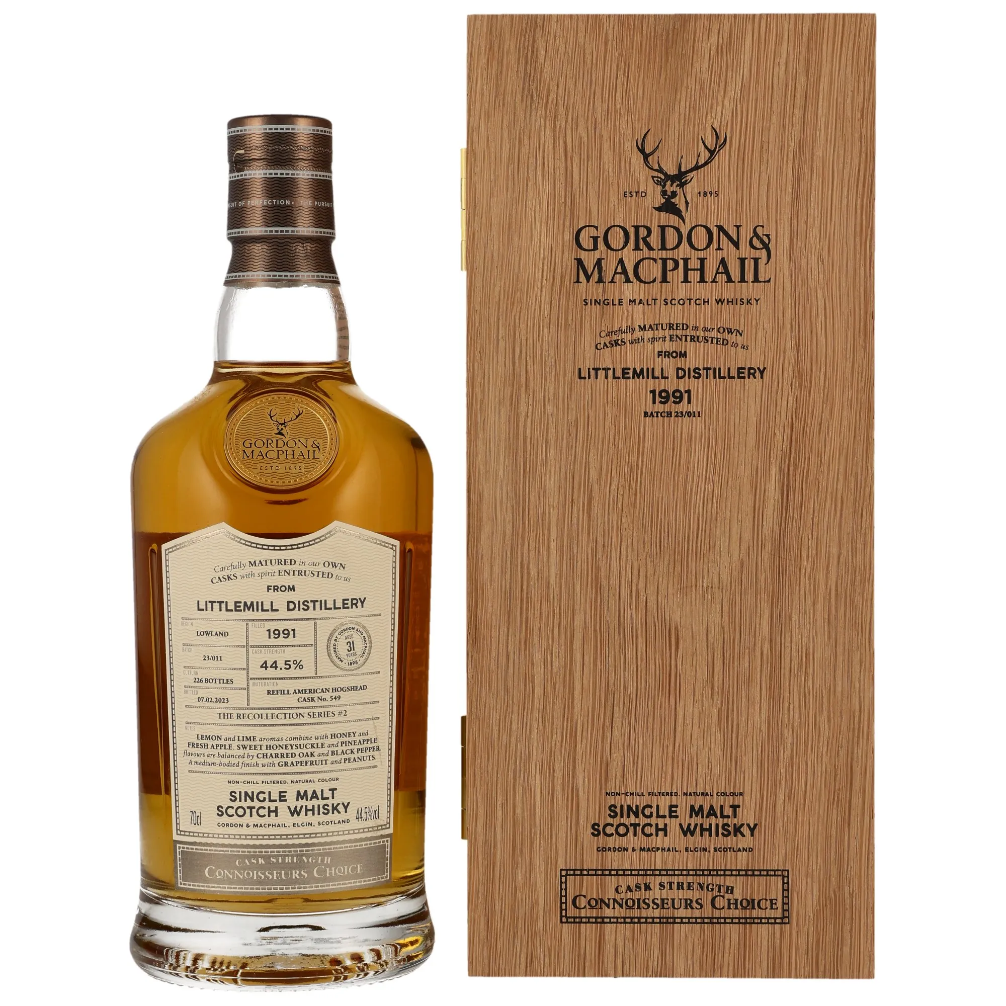 Littlemill Connoisseurs Choice The Recollection Series No. 2 31 Year Old, Refill American Hogshead Cask, Cask #549, Batch No. 23/011, 1991, Gordon & MacPhail, 44.5%
