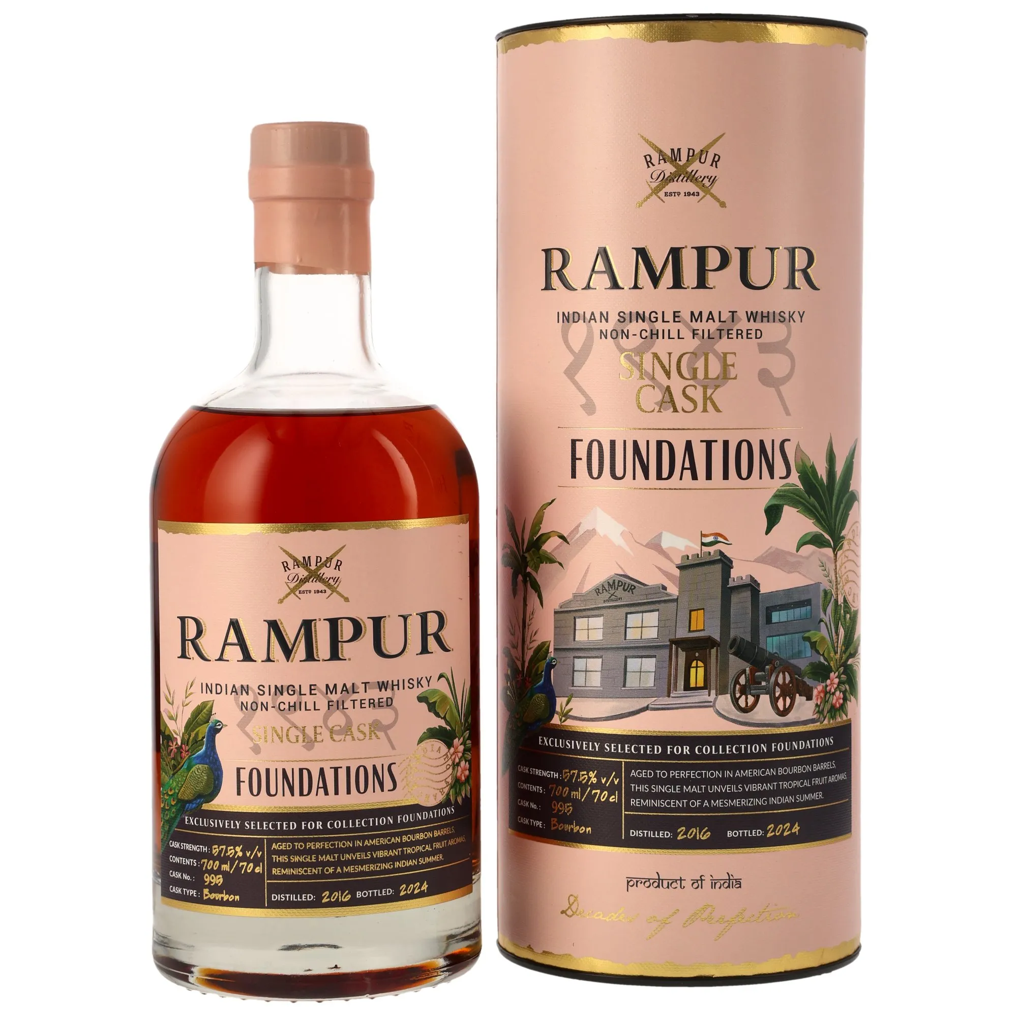 Rampur Single Cask Foundations 8 Year Old, Bourbon Cask, Cask #995, Batch No. L 128, 2024, 57.5%
