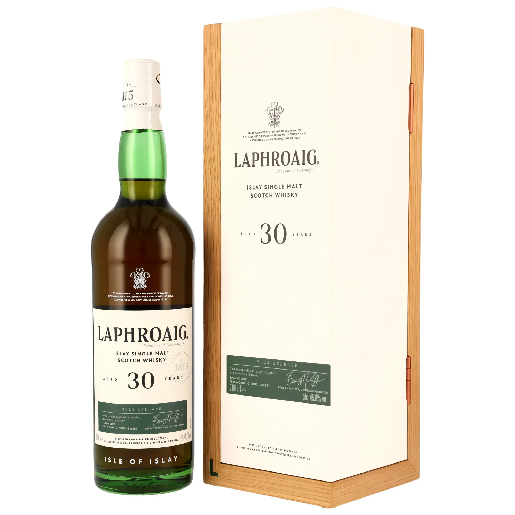 Laphroaig 30 Year Old 2024 Release Bourbon & Sherry Casks