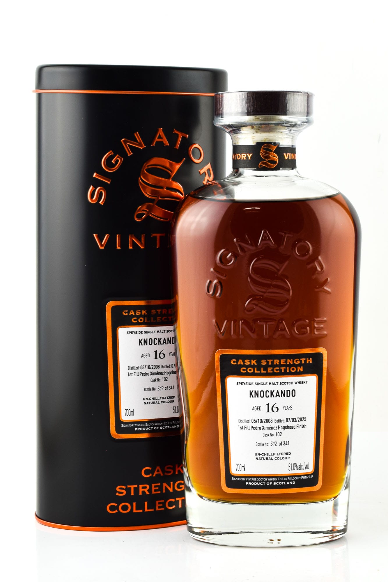 Knockando 16 Jahre 1st-fill Pedro Ximénez Sherry Hogshead #102 Finish Signatory Cask Strength Coll.