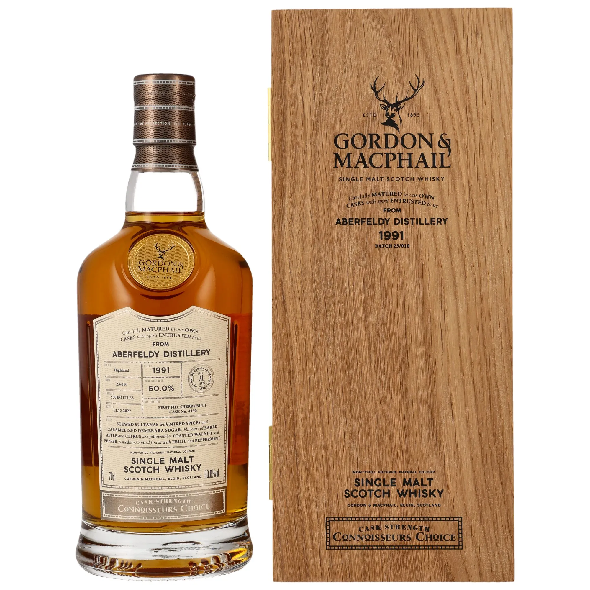Aberfeldy Connoisseurs Choice 31 Year Old, Sherry Cask, Cask #4190, Batch No. 23/101, 1991, Gordon & MacPhail, 60%