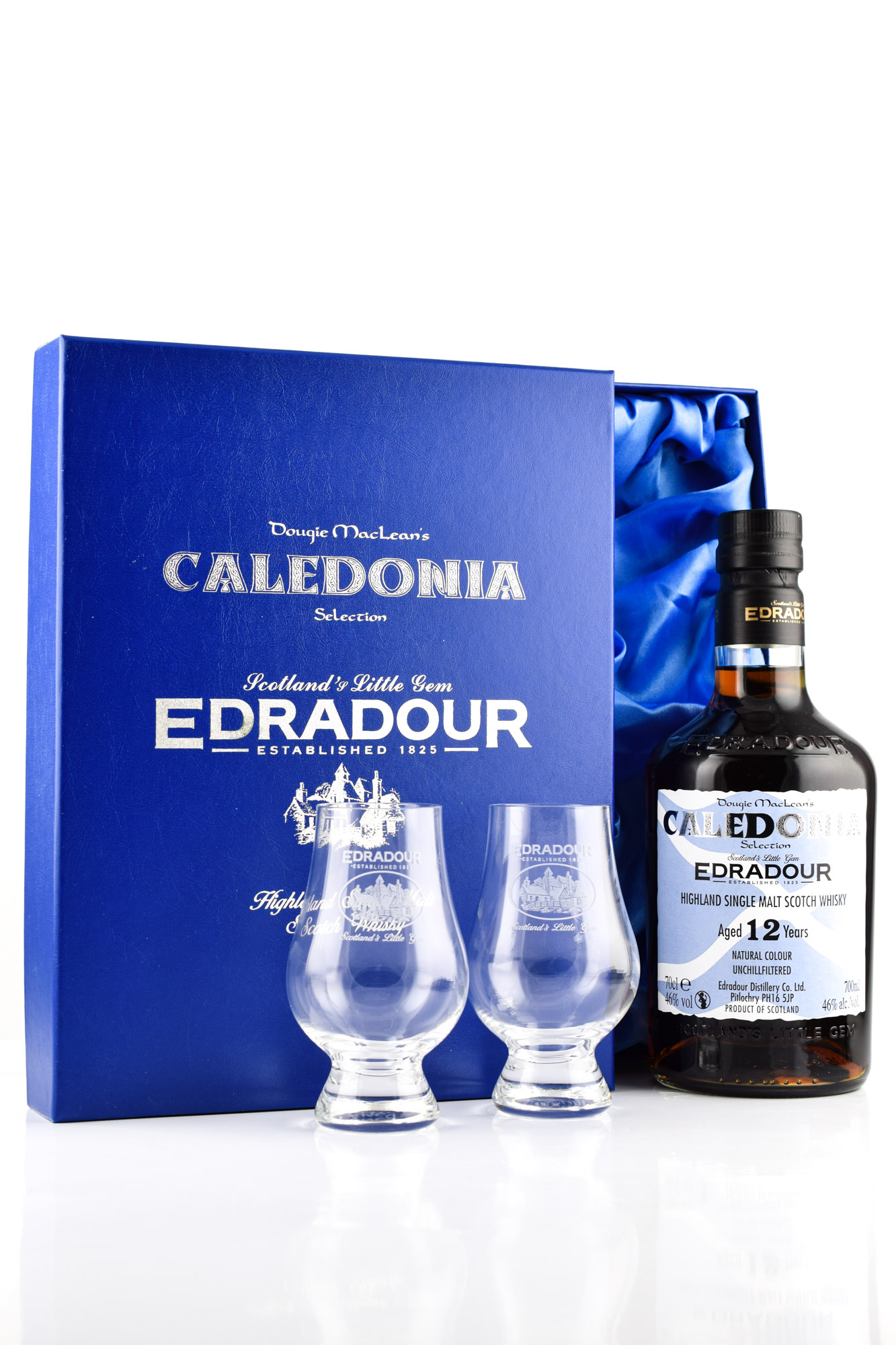 Edradour 12 year old Caledonia Selection Gift Box with 2 Glasses 46%vol. 0,7l Edradour 12 year old Caledonia Selection Gift Box with 2 Glasses 46%vol. 0,7l