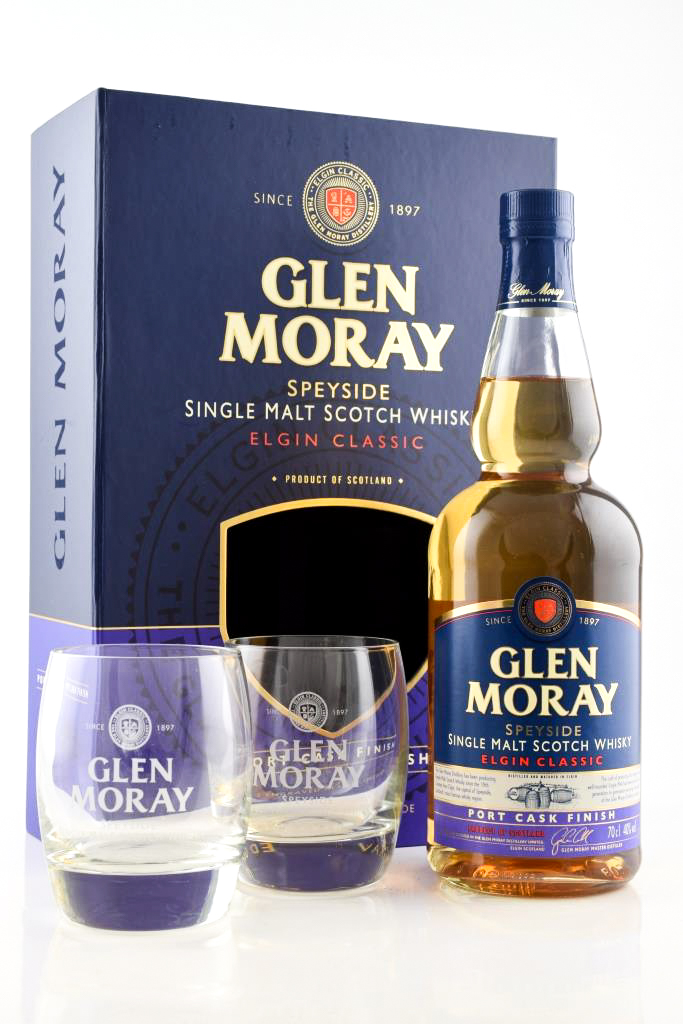 *Glen Moray Port Cask Finish 40%vol. 0,7l mit 2 Gläsern - Geschenkpackung beschädigt