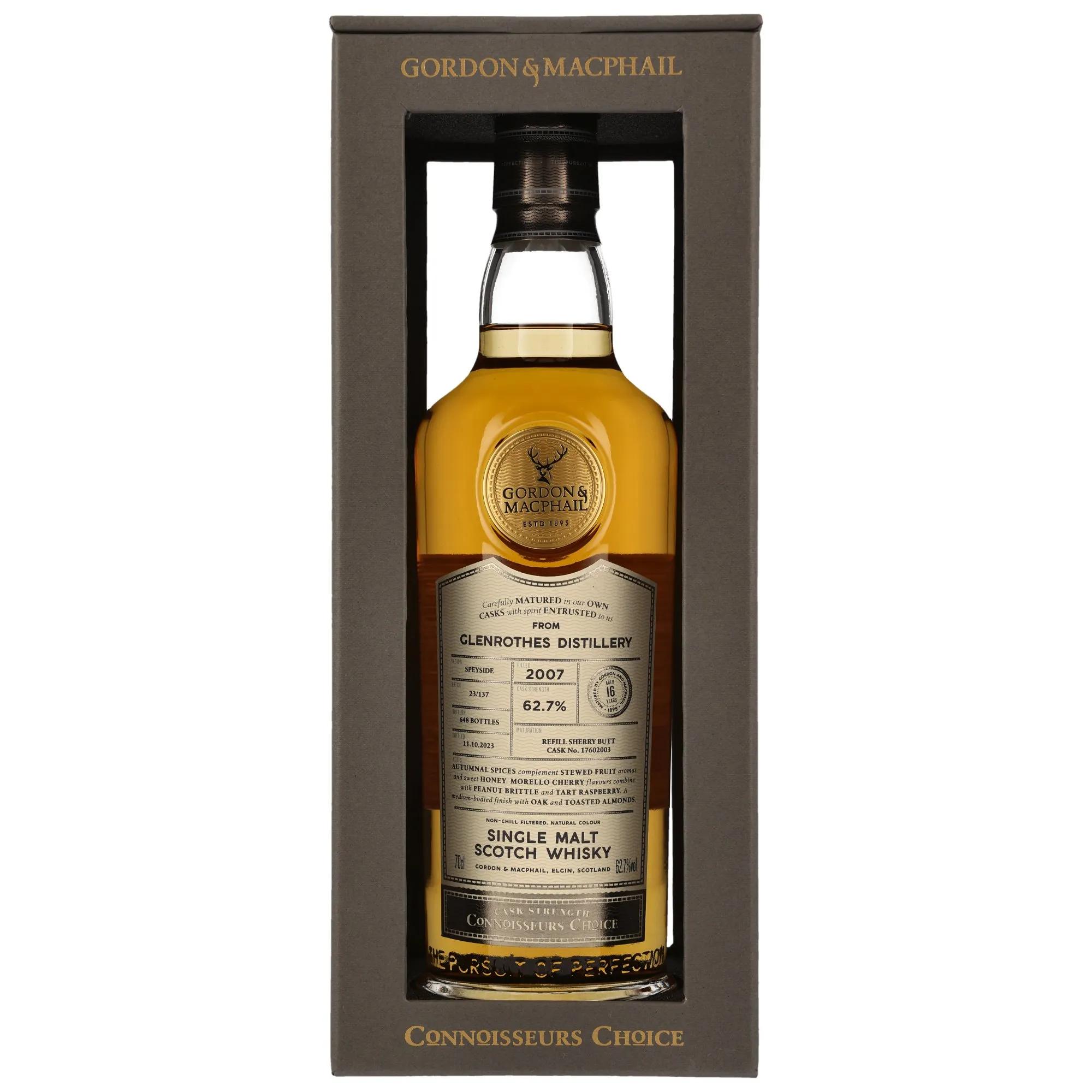 Glenrothes Connoisseurs Choice 16 Year Old, Refill Sherry Butt Cask, Cask #21/137, 2007, Gordon & MacPhail, 62.7%
