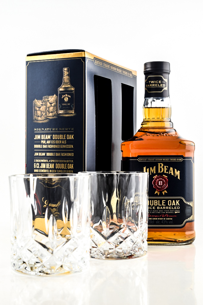 *Jim Beam Double Oak 43%vol. 0,7l mit 2 Tumblern - Geschenkpackung beschädigt
