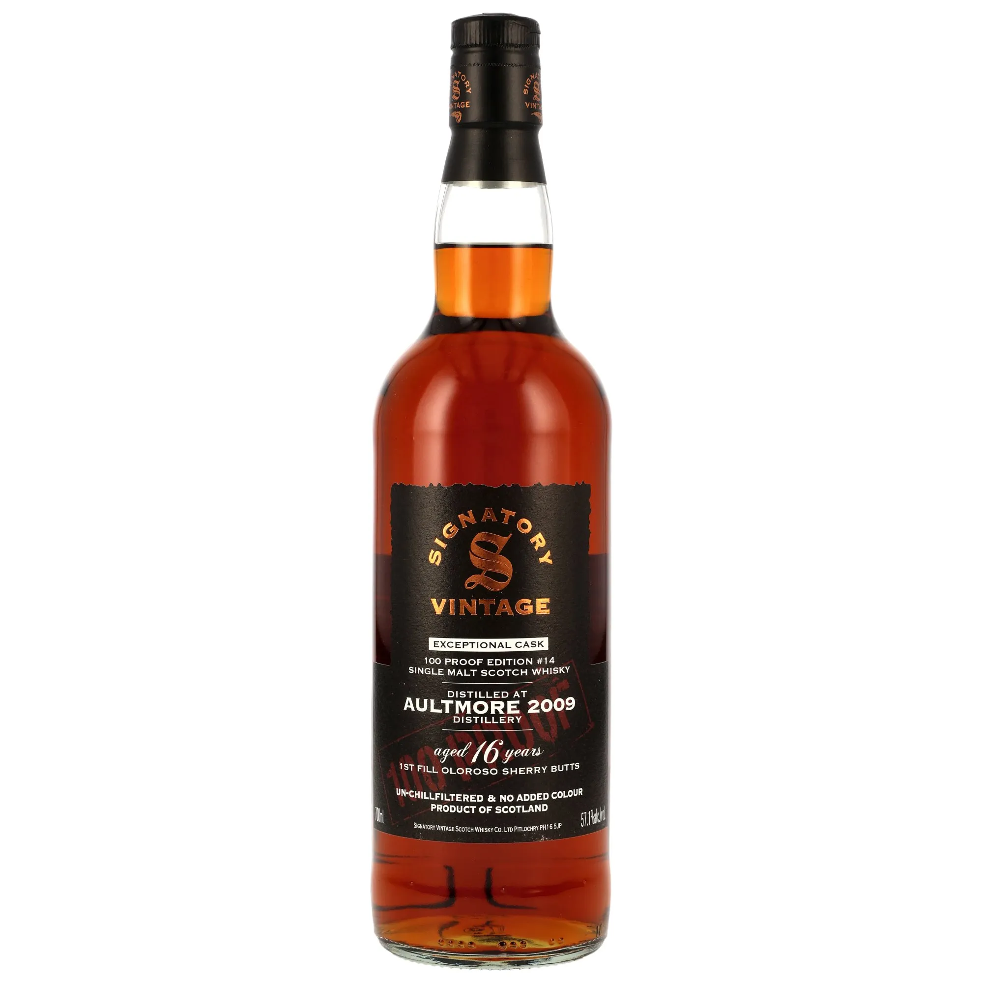 Aultmore 100 Proof Exceptional Cask 16 Year Old, Oloroso Sherry Cask, No. 14, 2009, Signatory Vintage, 57.1%