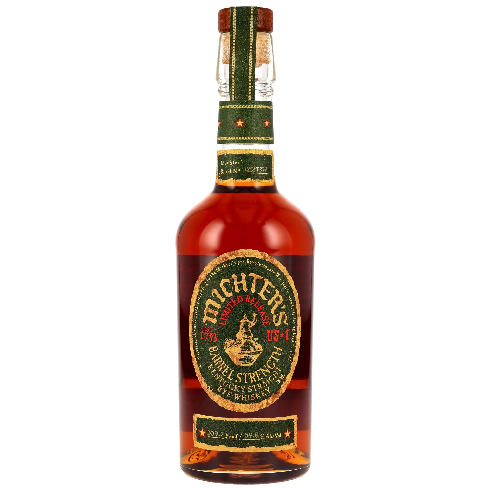 Michter's US*1 Barrel Strength Rye, Fire-charred New American White Oak Cask, Cask #23B1031, 54.6%