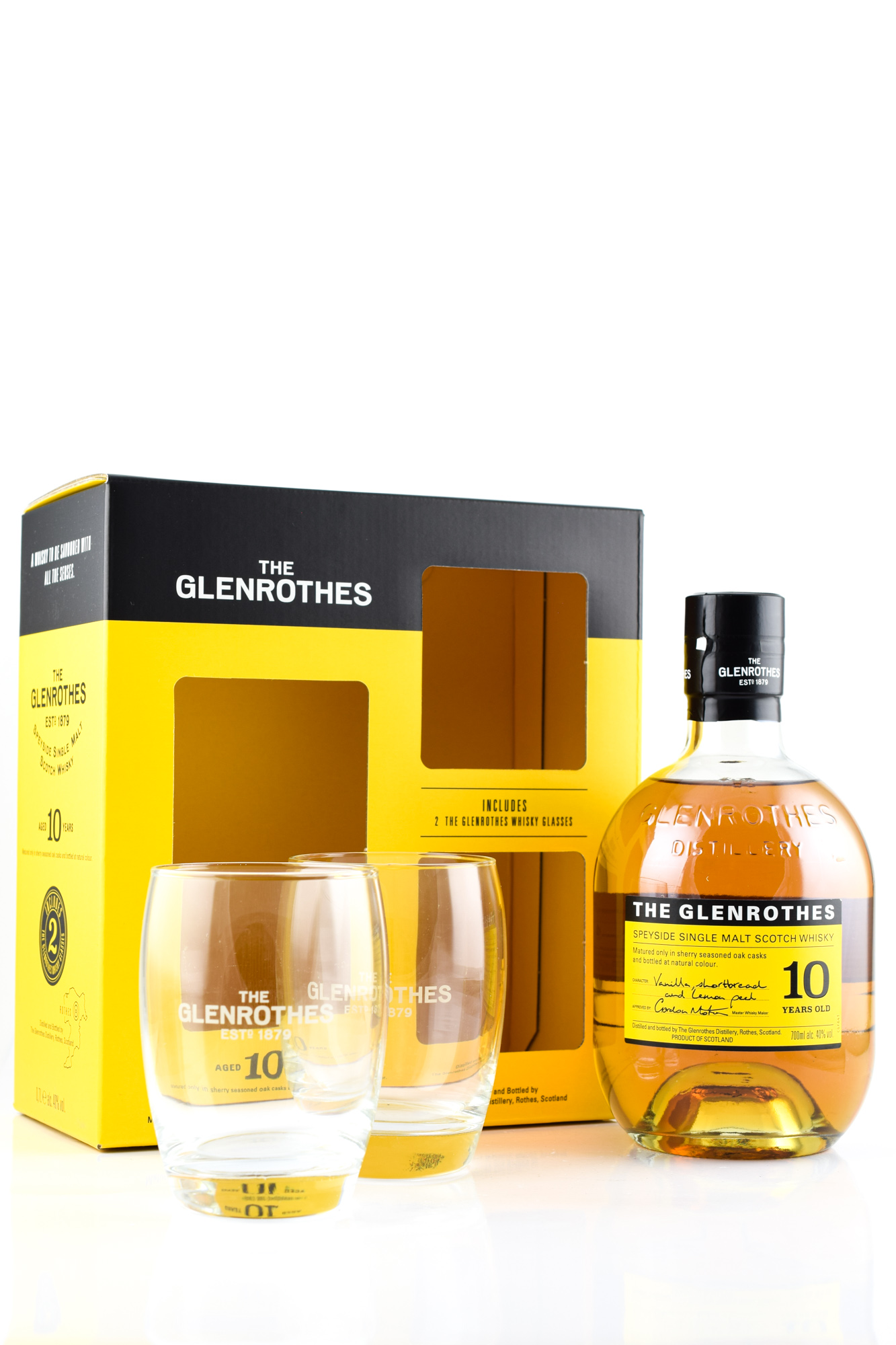 Glenrothes 10 year old 40%vol. 0,7l with 2 Glasses Glenrothes 10 year old 40%vol. 0,7l with 2 Glasses