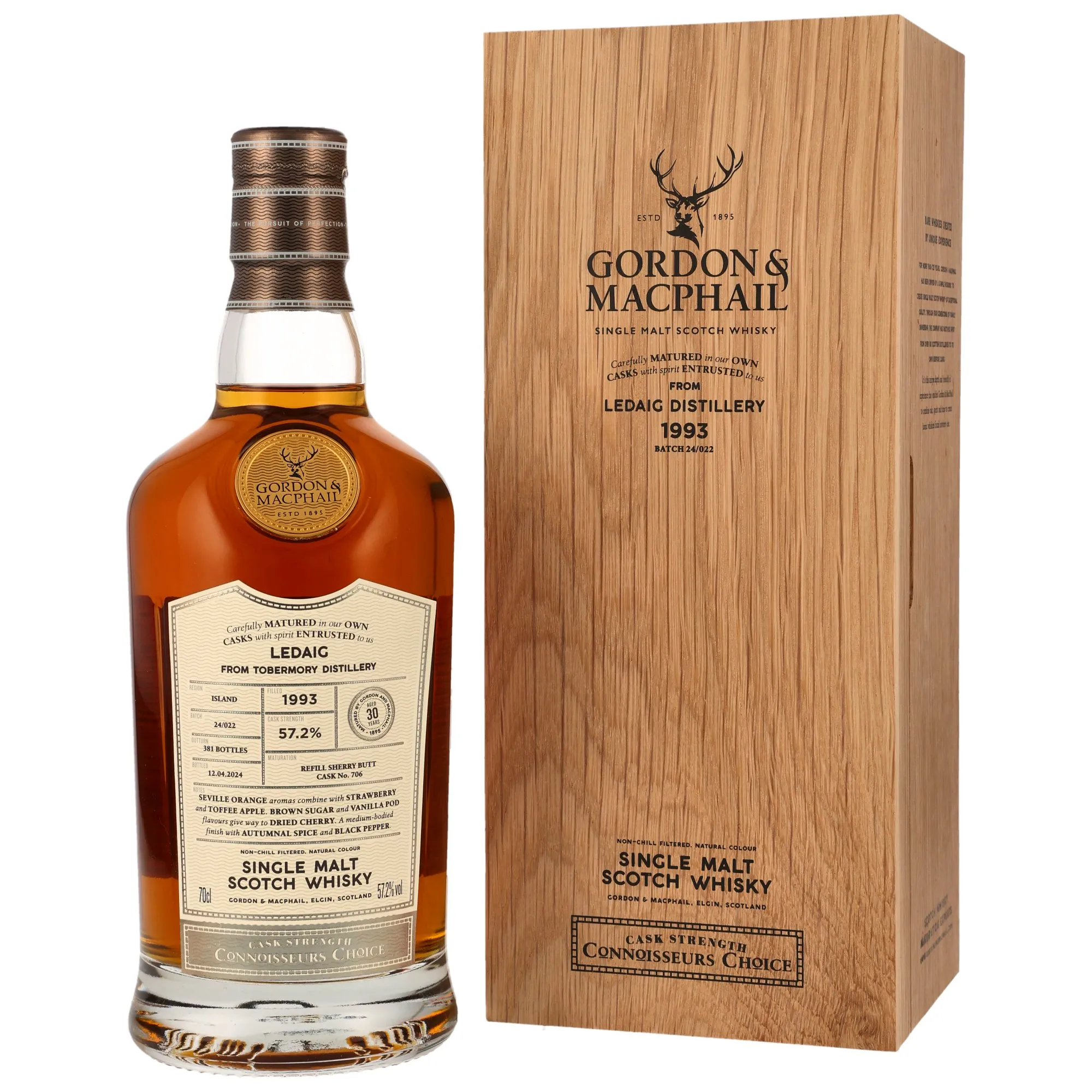 Ledaig Connoisseurs Choice 30 Year Old, Refill Sherry Butt Cask, Cask #706, Batch No. 24/022, 1993, Gordon & MacPhail, 57.2%