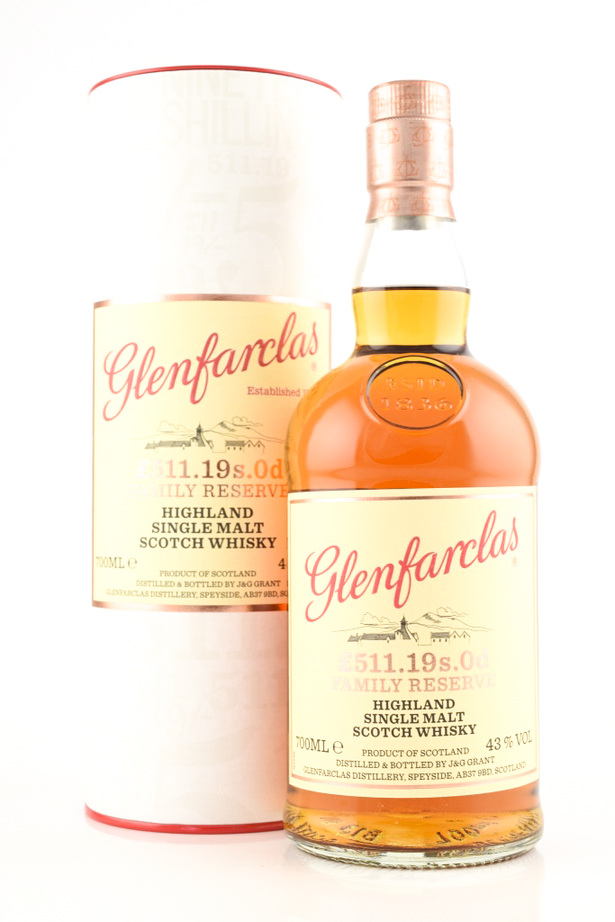 *Glenfarclas £511.19s.0d Family Reserve 43%vol. 0,7l - ohne Geschenkdose