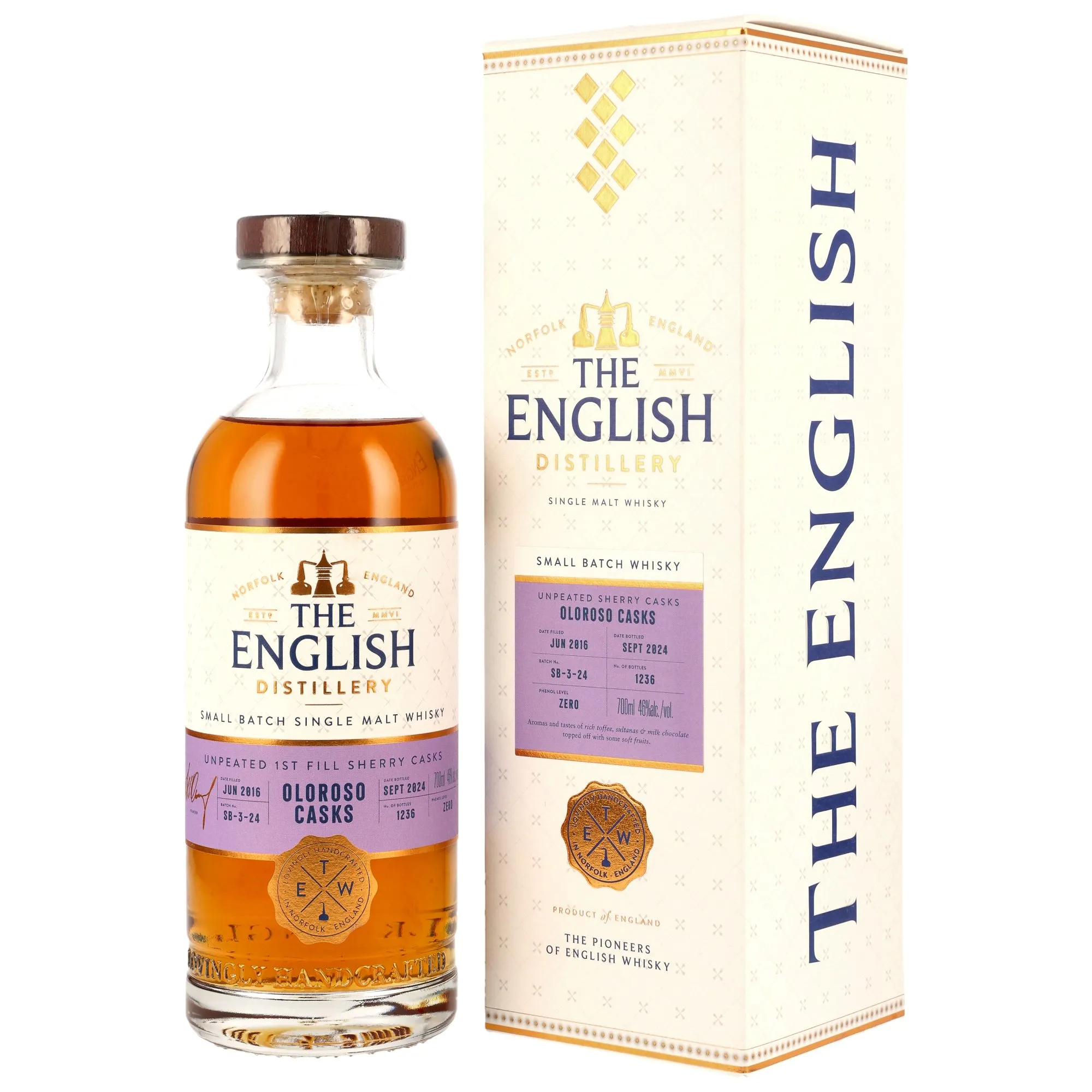 English Whisky Co. Small Batch Oloroso Cask 8 Year Old, Batch No. SB-3-24, 2024, 46%