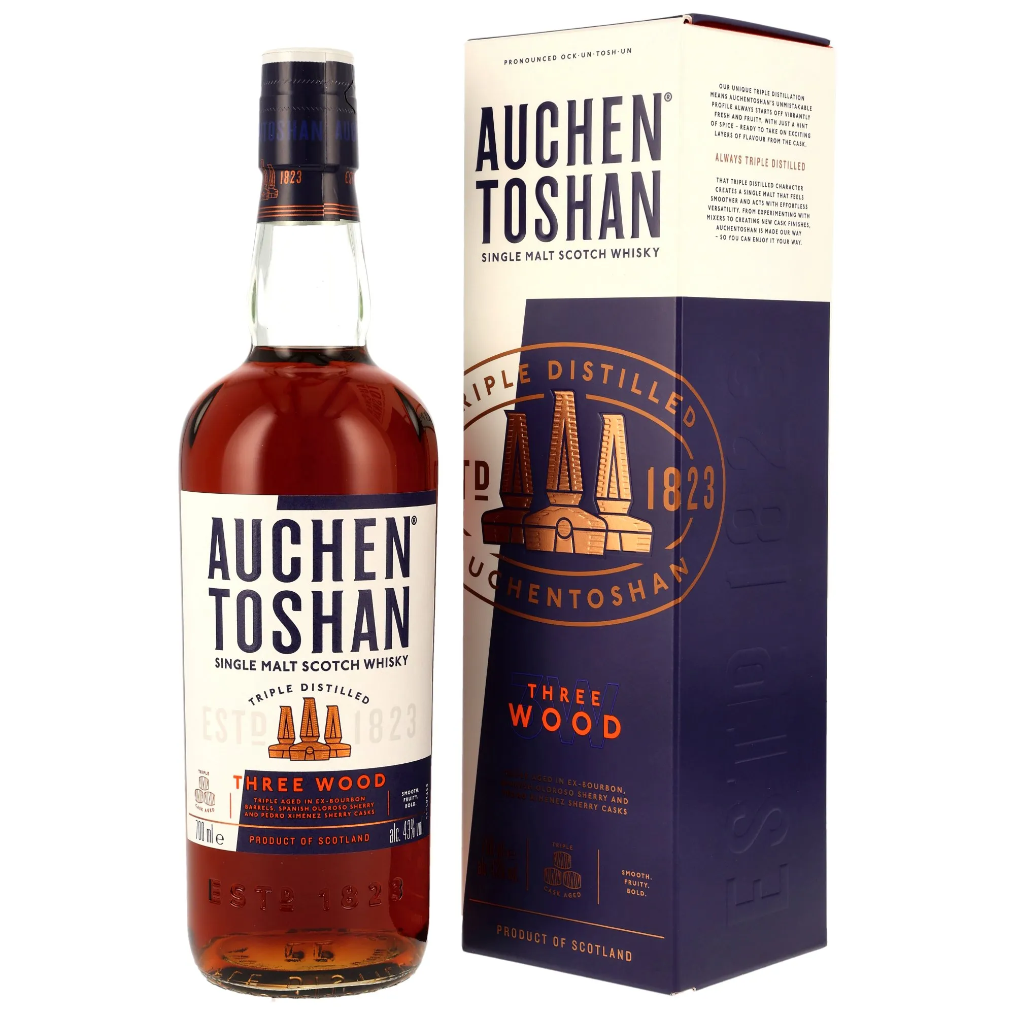 Auchentoshan Three Wood, Bourbon, Oloroso Sherry & Pedro Ximénez Sherry Cask, 43%