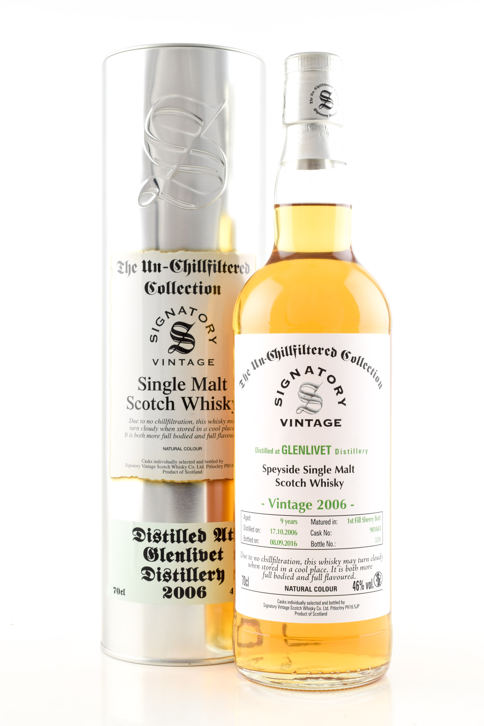 Glenlivet 9 Year Old 2006/2016 1st-fill Sherry Butt # 901 043 Un-chillfiltered Signatory 46% vol. 0,7l