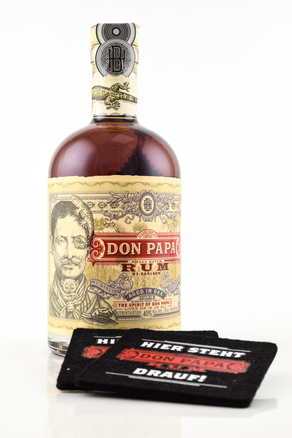 Don Papa 40% vol. 0,7 l - with 2 Filzuntersetzer Don Papa 40% vol. 0,7 l - with 2 Filzuntersetzer