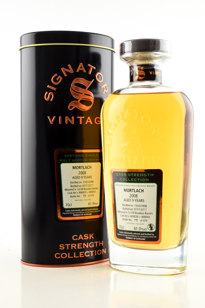 Mortlach nine Year Old 2008/2017 1st-fill Bourbon barrels # 800039 & # 800043 Signatory Cask Strength Coll. 61% vol. 0,7l